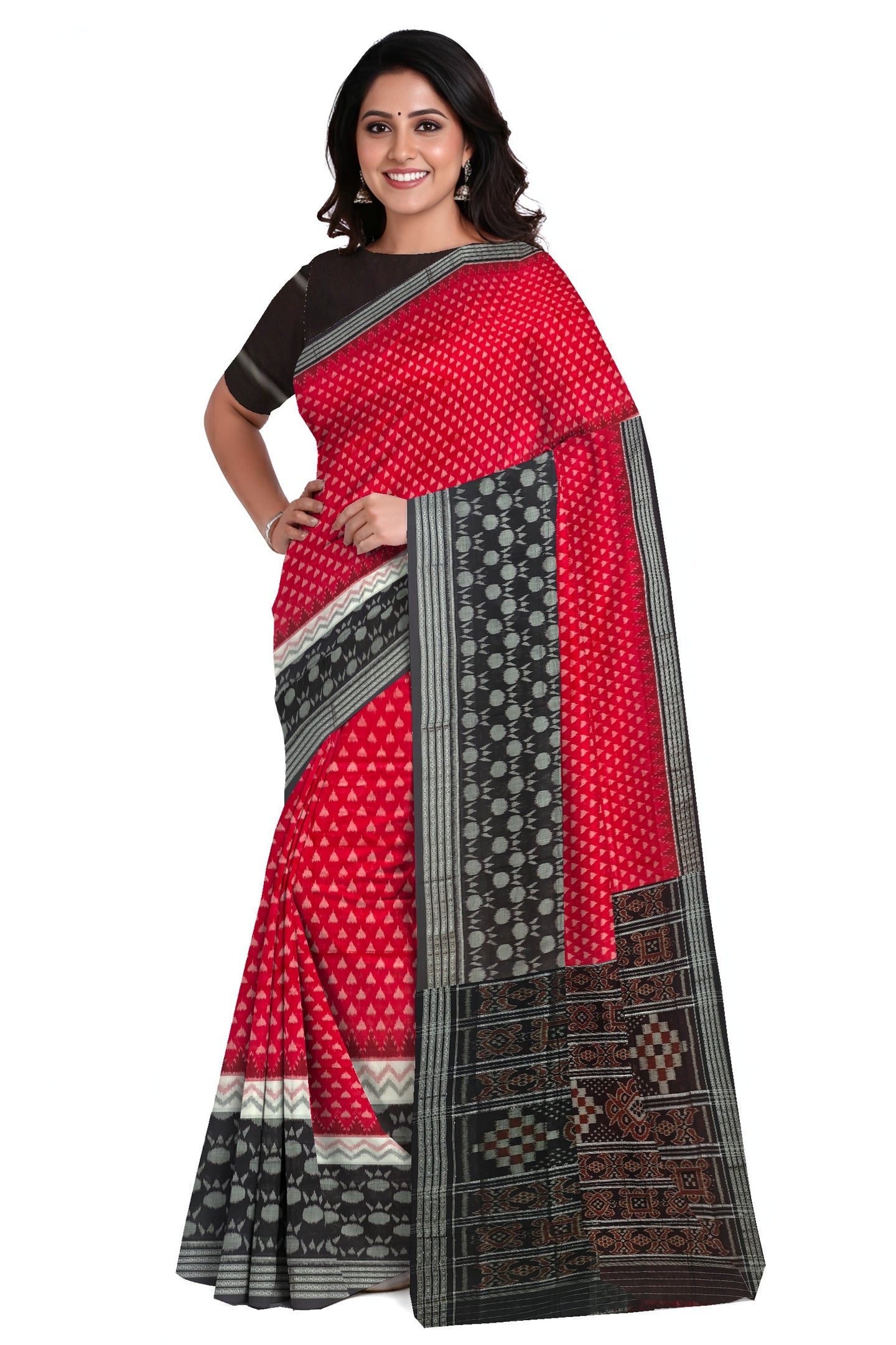 Red And White Mania Bandha Traditional Katiki Saree | Odisha Handloom GI Tagged | Devnika