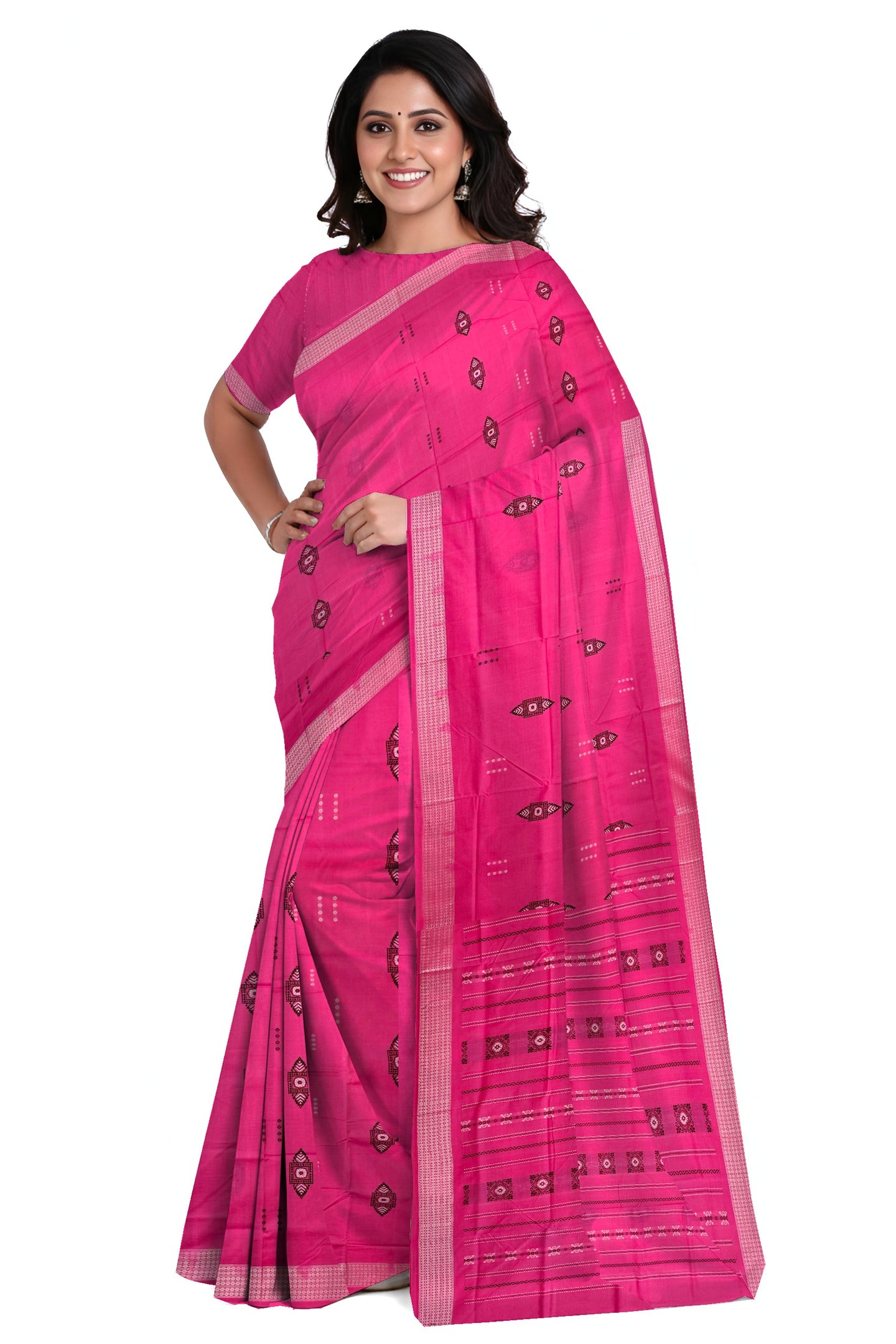 Pink Bomkai Butti Sambalapuri | Odisha Handloom GI Tagged | Devnika