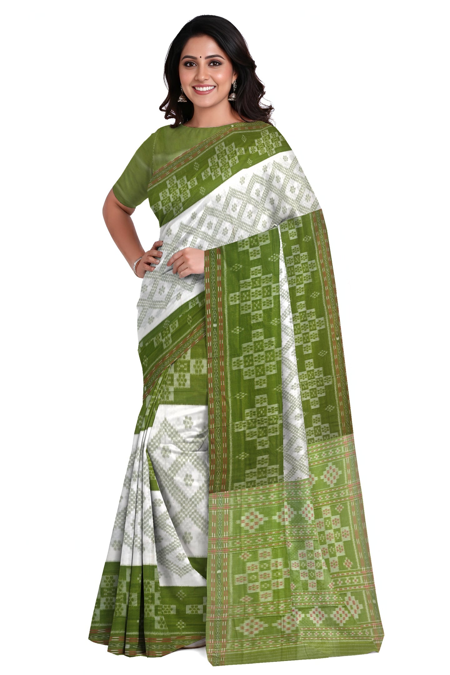 White  Mania Bandha Traditional Katiki Saree | Odisha Handloom GI Tagged | Devnika