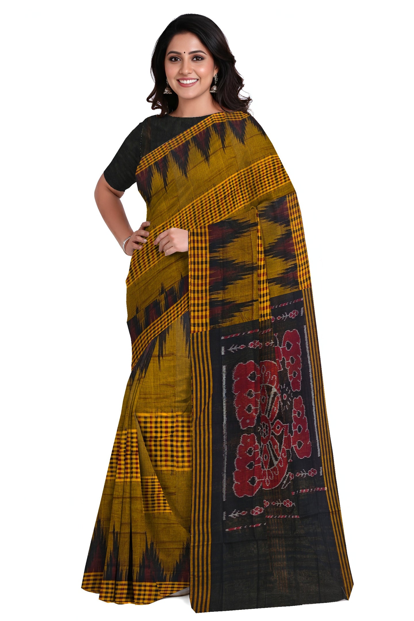 Golden Yellow Mania Bandha Traditional Katiki Saree | Odisha Handloom GI Tagged | Devnika