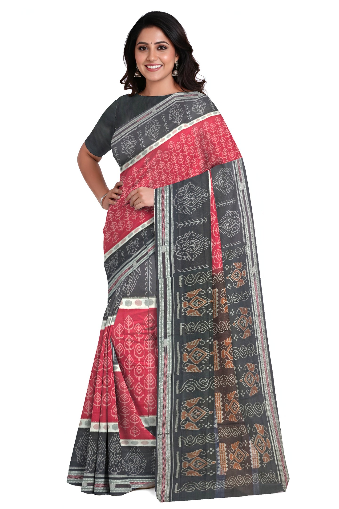 Maroon And White Mania Bandha Traditional Katiki Saree | Odisha Handloom GI Tagged | Devnika
