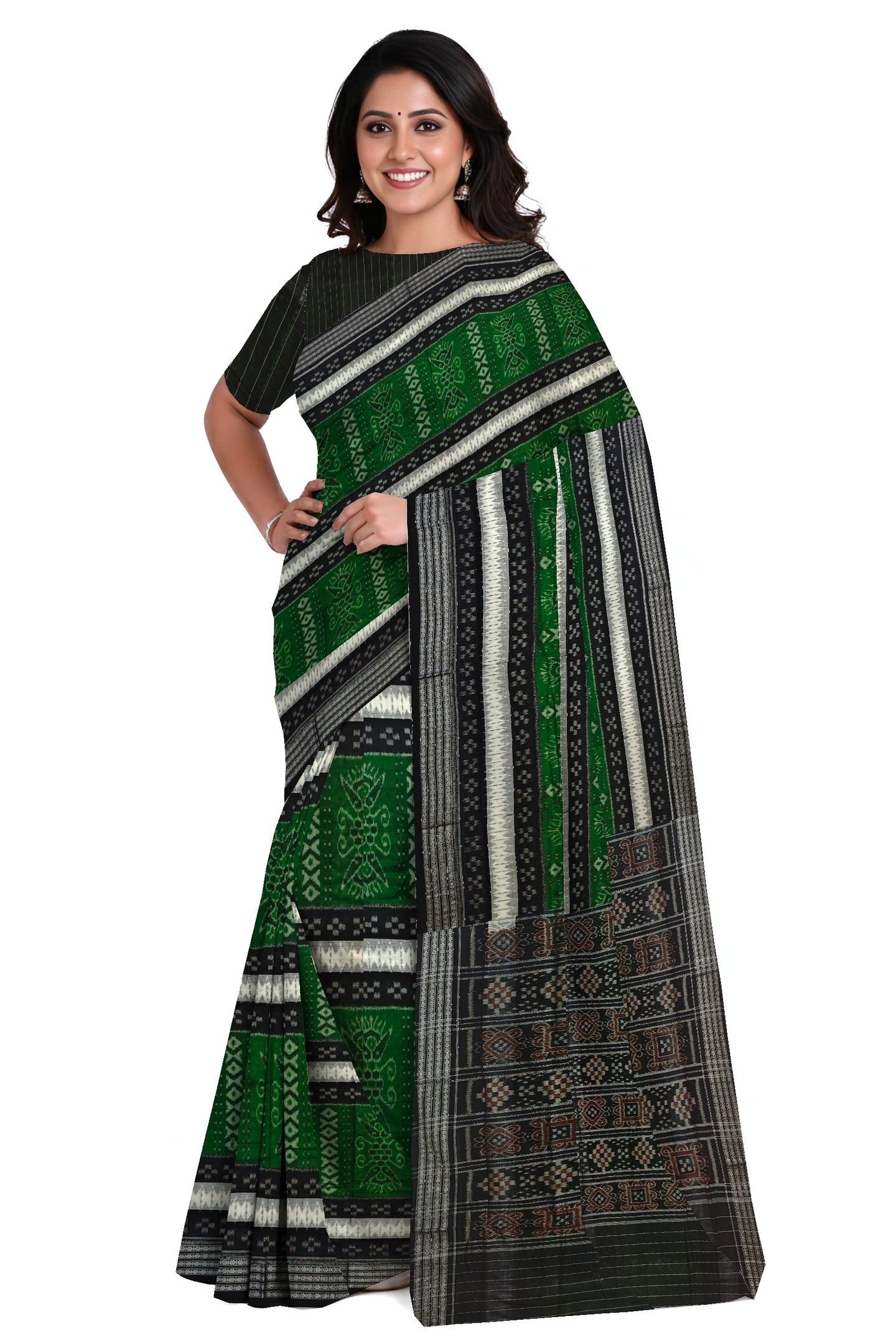 White Mania Bandha Traditional Katiki Saree | Odisha Handloom GI Tagged | Devnika