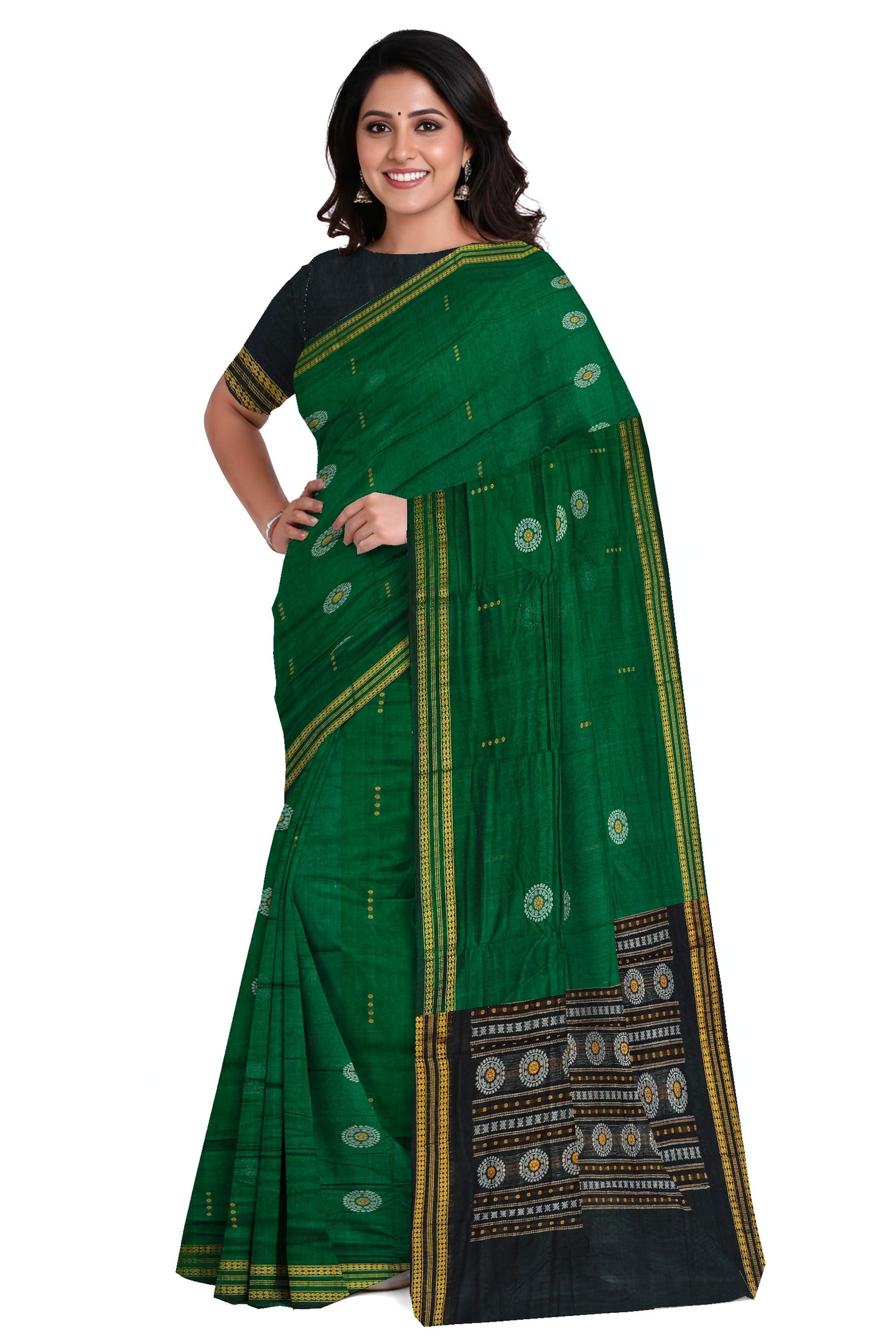 Green Bomkai Butti Sambalapuri Saree | Odisha Handloom GI Tagged | Devnika