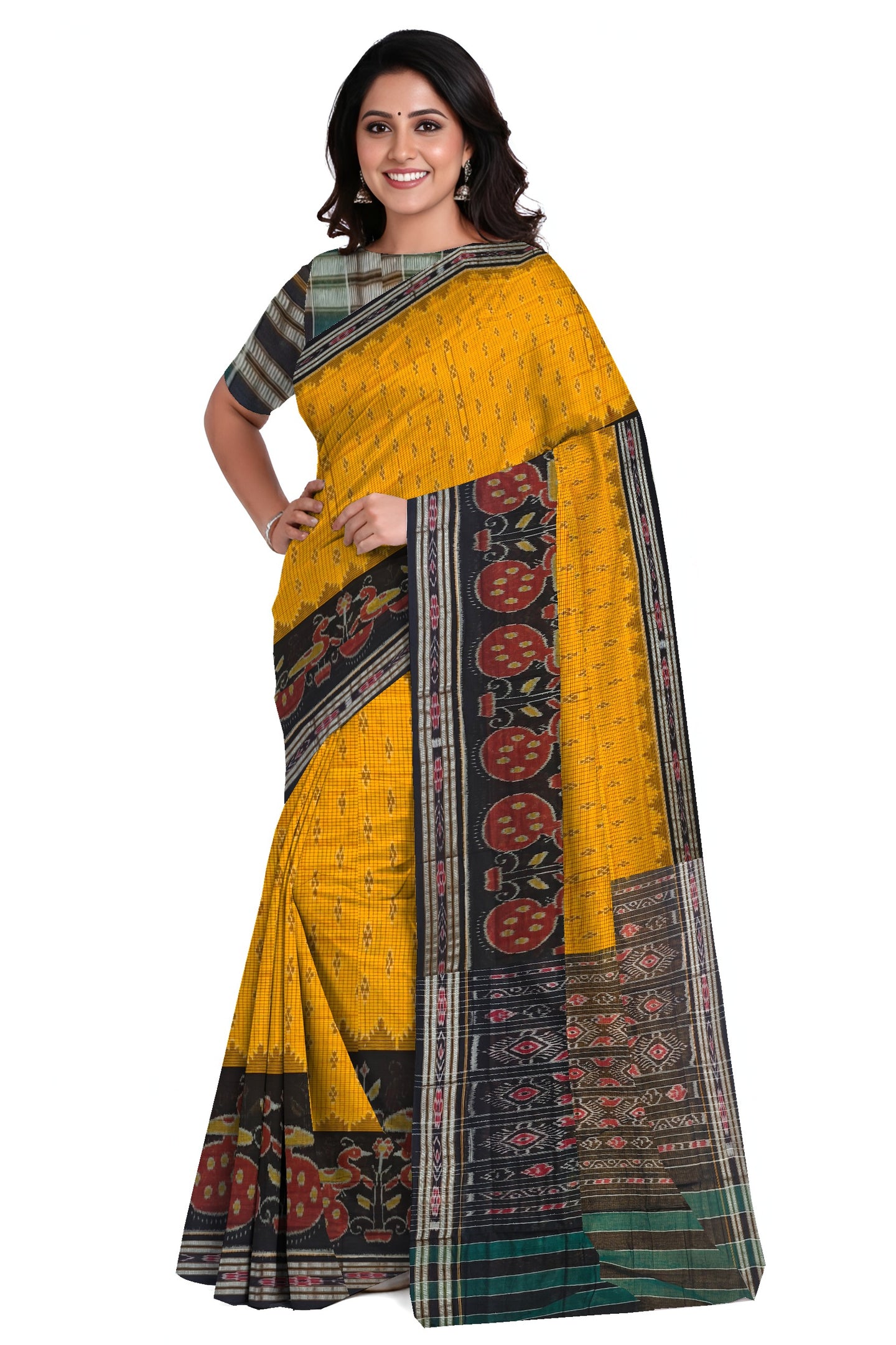Golden Yellow Mania Bandha Traditional Katiki Saree | Odisha Handloom GI Tagged | Devnika