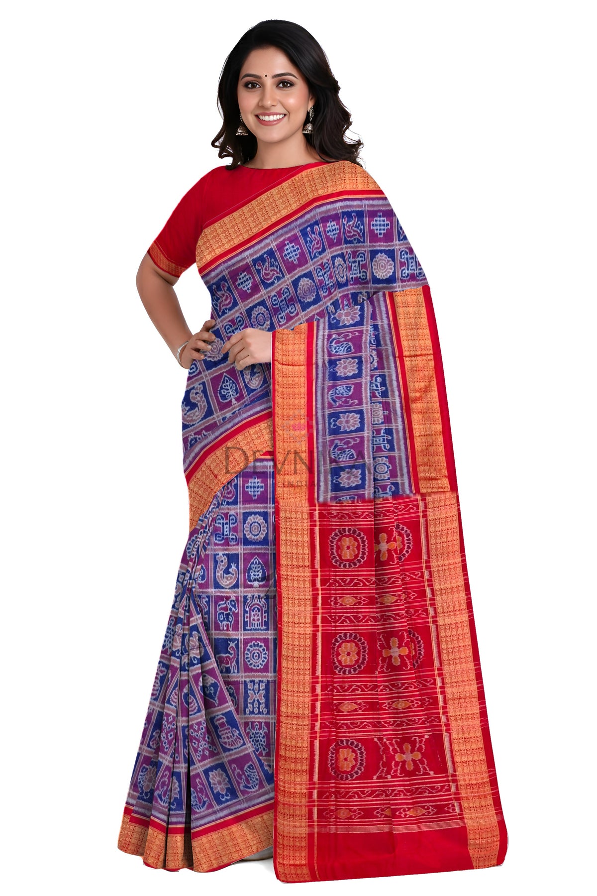 Blue Magenta Naba Kothi Saree | Odisha Handloom GI Tagged | Devnika