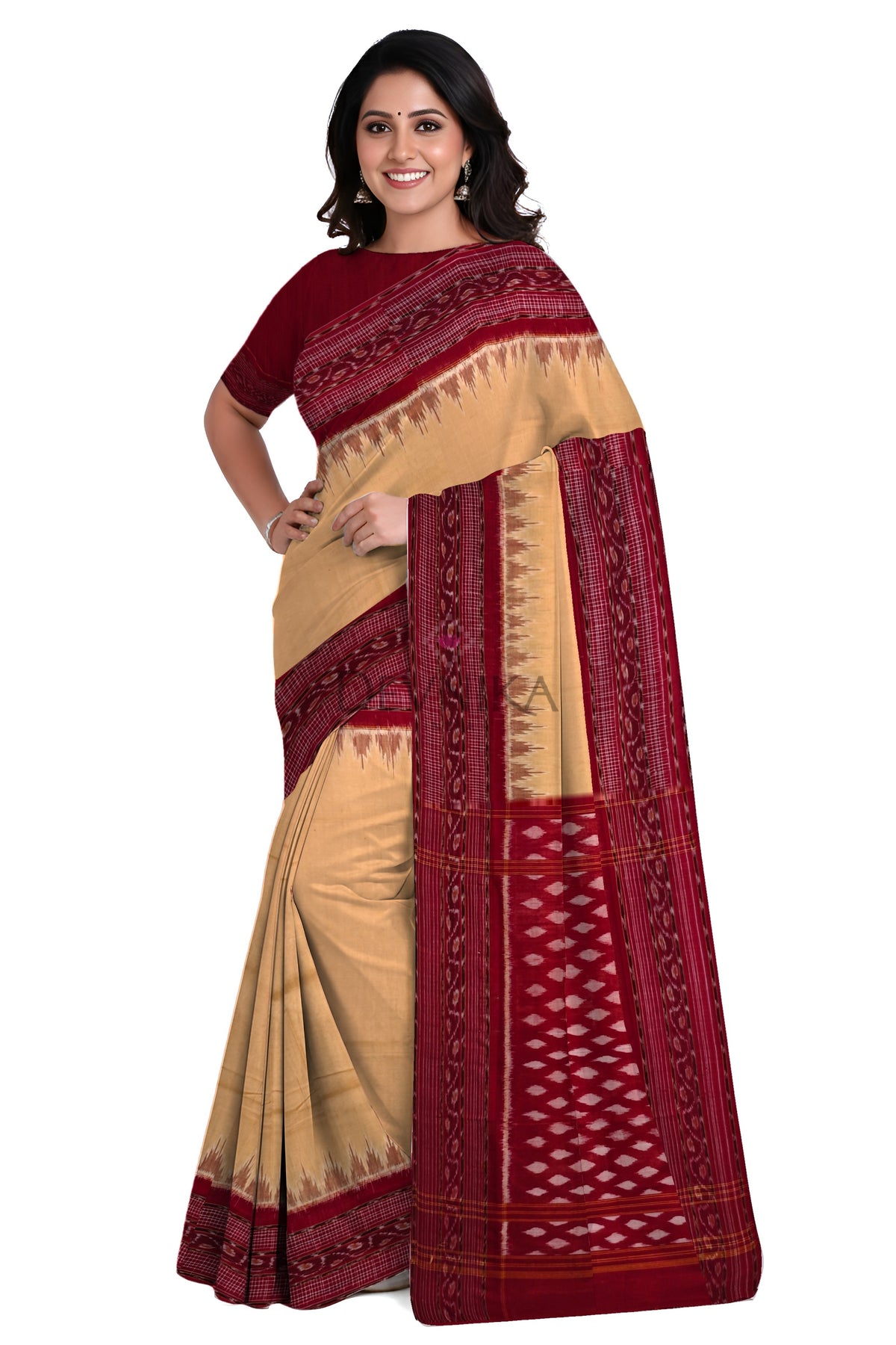 Chandan Temple Border Bandha Saree(High School Teacher Saree) | Odisha Handloom GI Tagged | Devnika