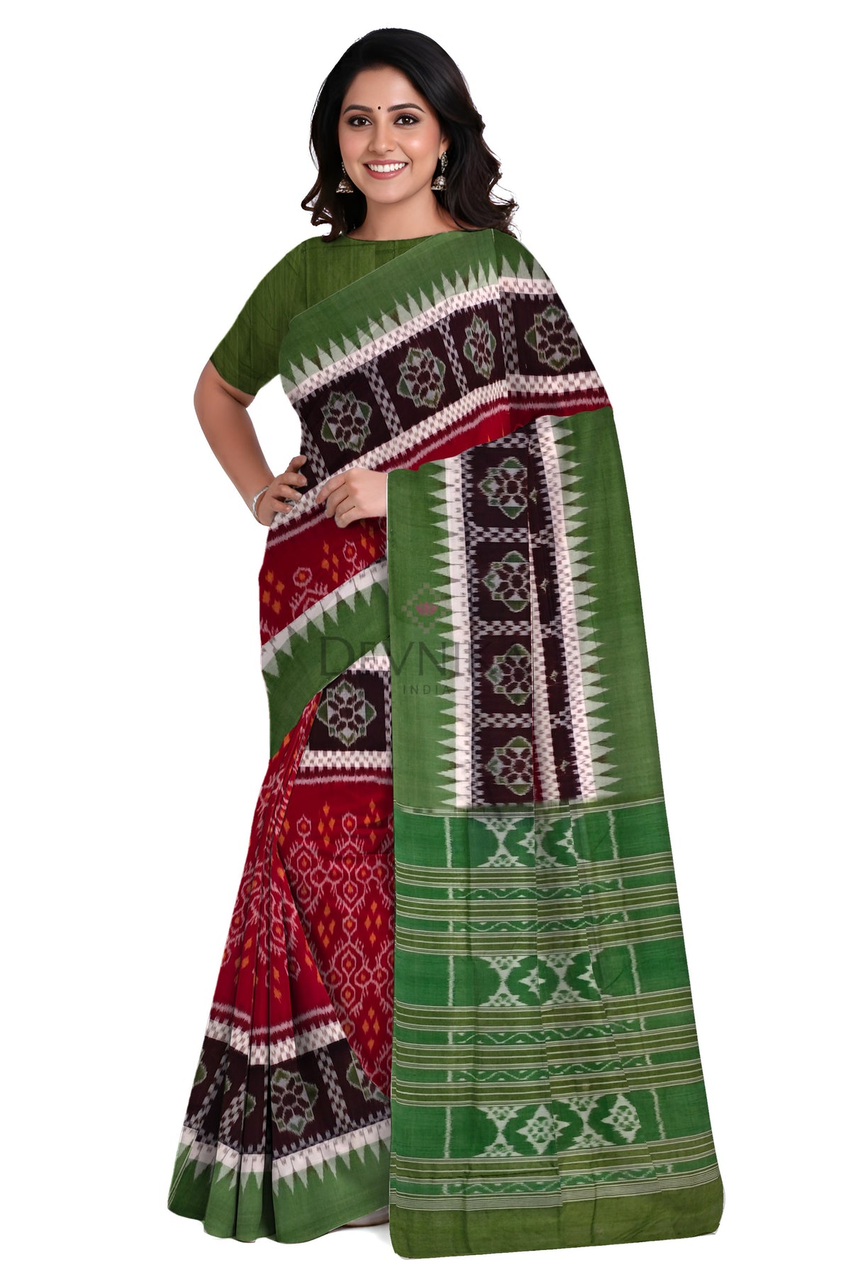 Maroon Double Boarder Bandha Saree | Odisha Handloom GI Tagged | Devnika