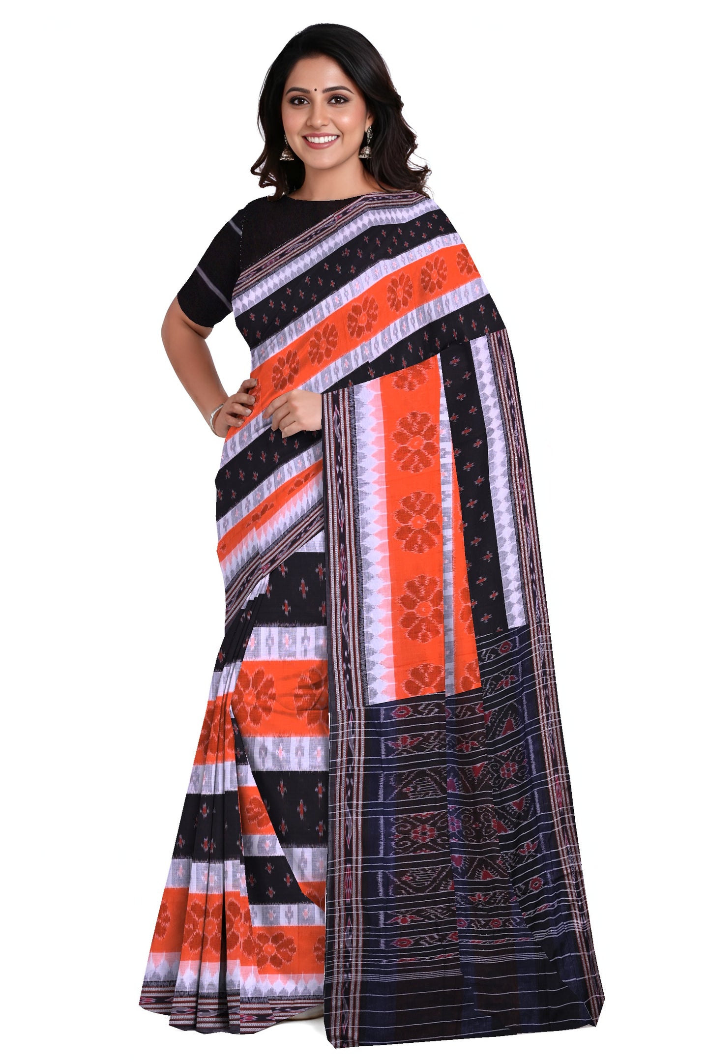 Orange Black Mania Bandha Traditional Katiki Saree