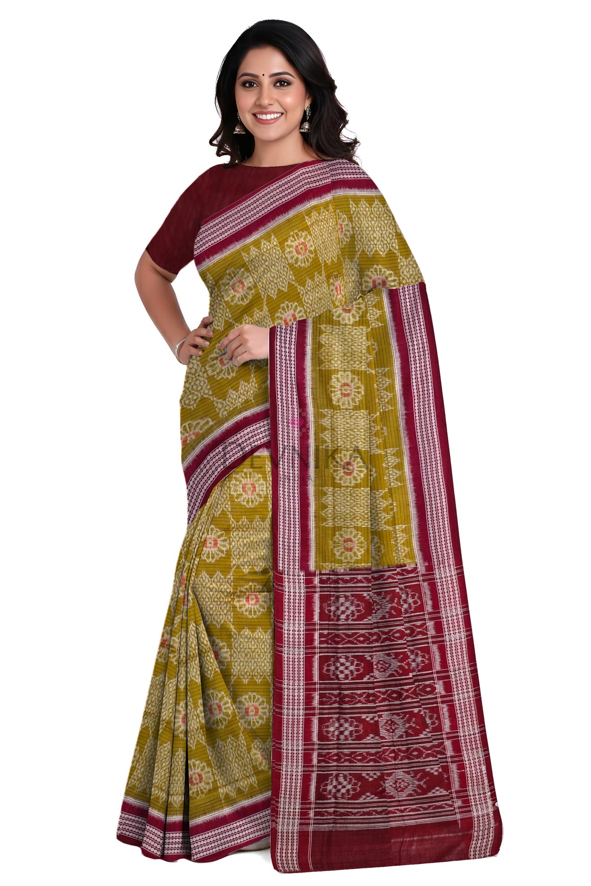 Olive Green Body Bandha Saree | Odisha Handloom GI Tagged | Devnika