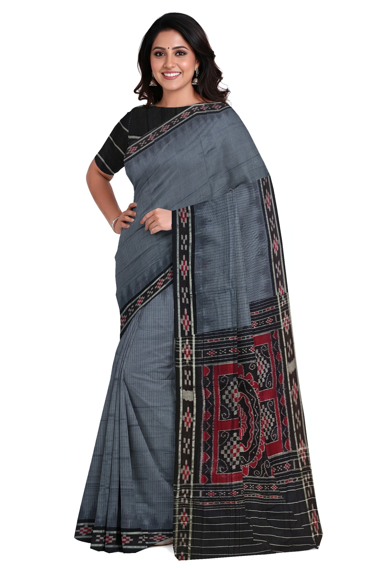 Grey Mania Bandha Border Pasapalli Saree | Odisha Handloom GI Tagged | Devnika