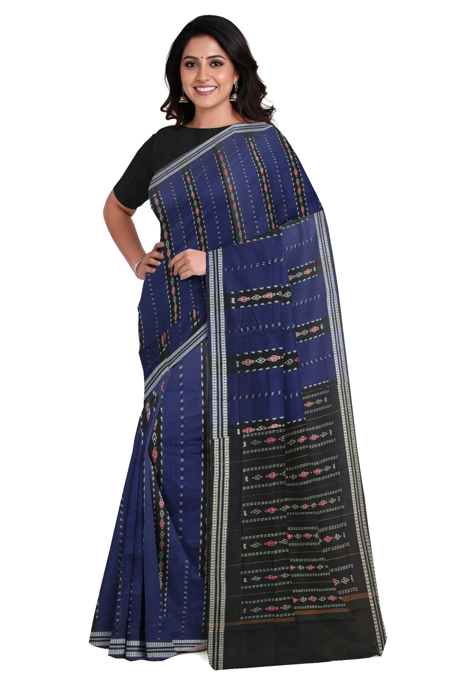 Blue And Black Line Bandha Saree | Odisha Handloom GI Tagged | Devnika