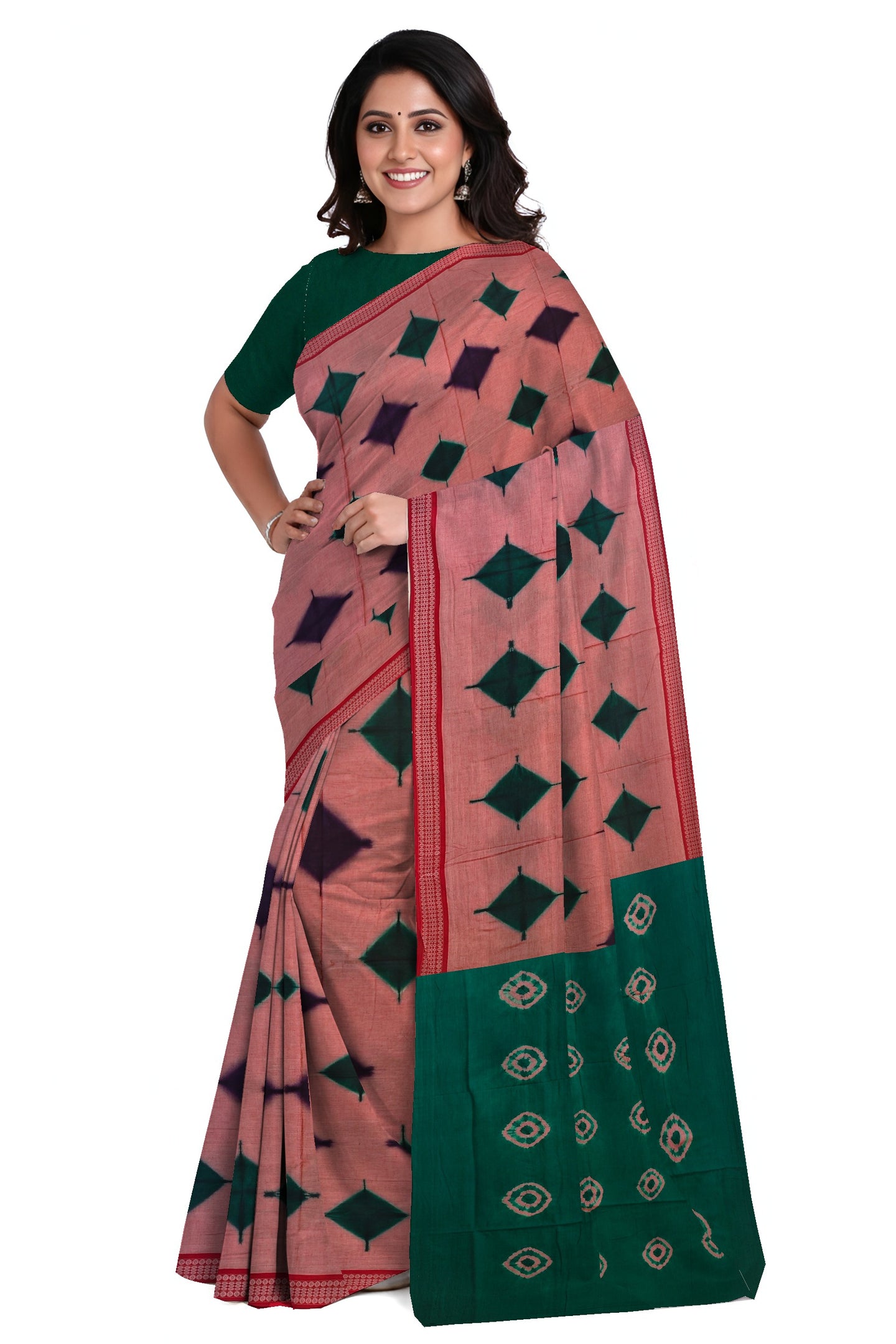 Shell Pink Sambalapuri Bandhini Saree | Odisha Handloom GI Tagged | Devnika