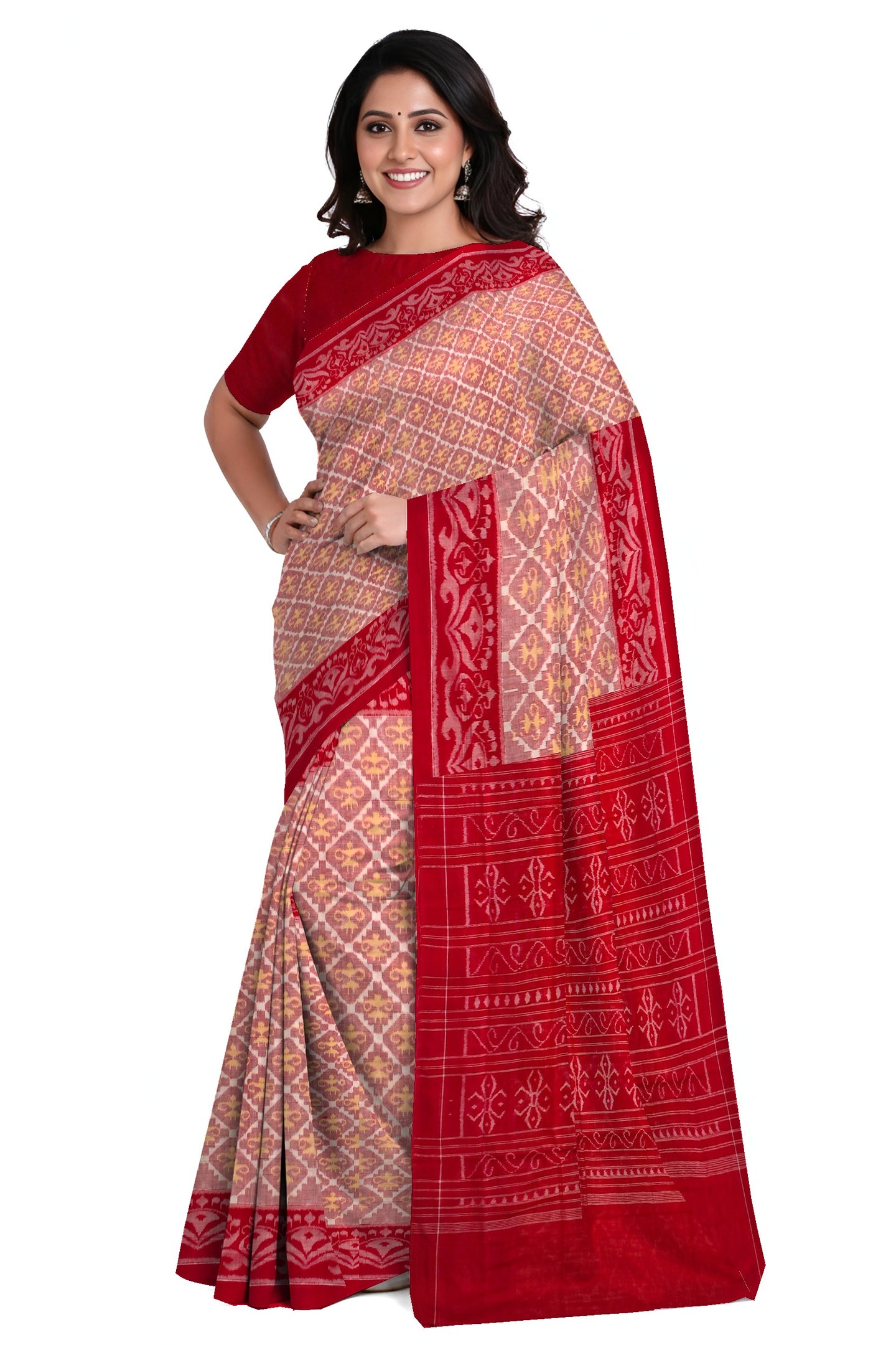 Cross Red Teracota Bandha Saree