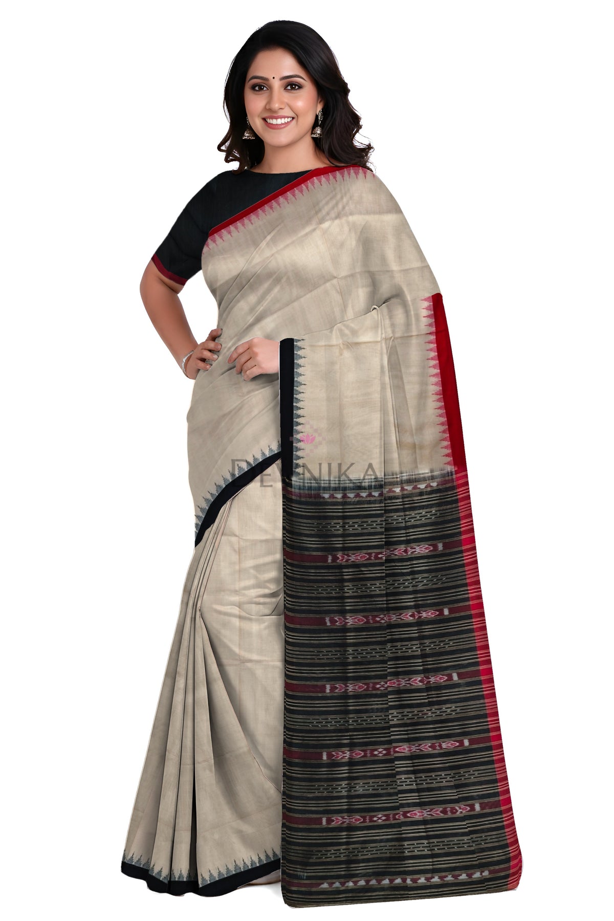 Light Chandan Ganga Jamuna Saree | Odisha Handloom GI Tagged | Devnika