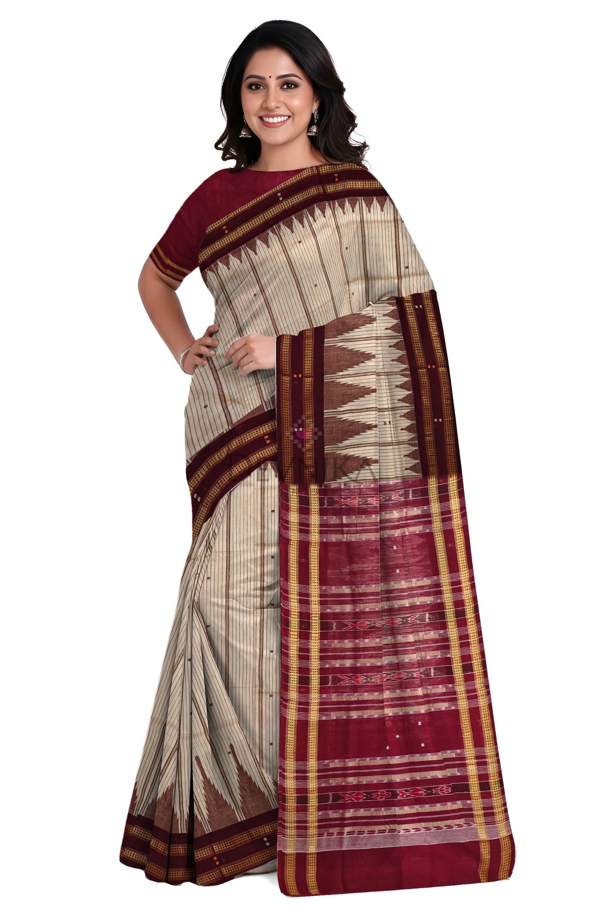 Chandan Big Temple Boarder Saree | Odisha Handloom GI Tagged | Devnika