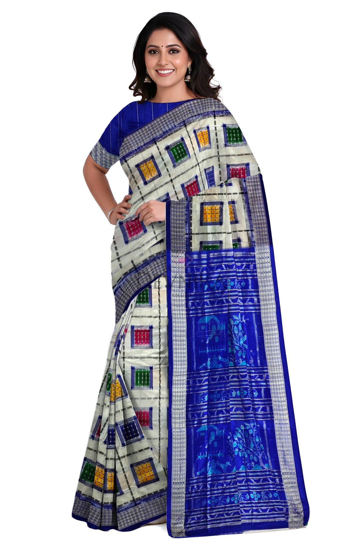 White Aswini Pata Saree | Odisha Handloom GI Tagged | Devnika