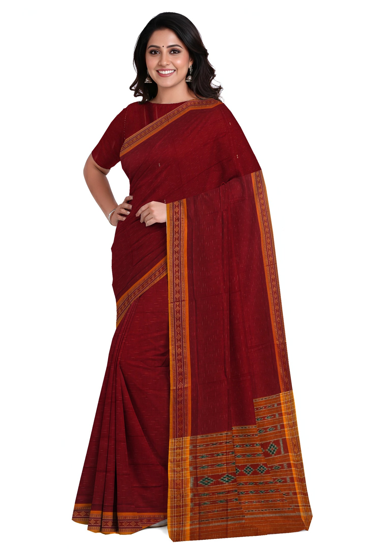 Light Maroon Bomkai Border Pasapalli Saree | Odisha Handloom GI Tagged | Devnika