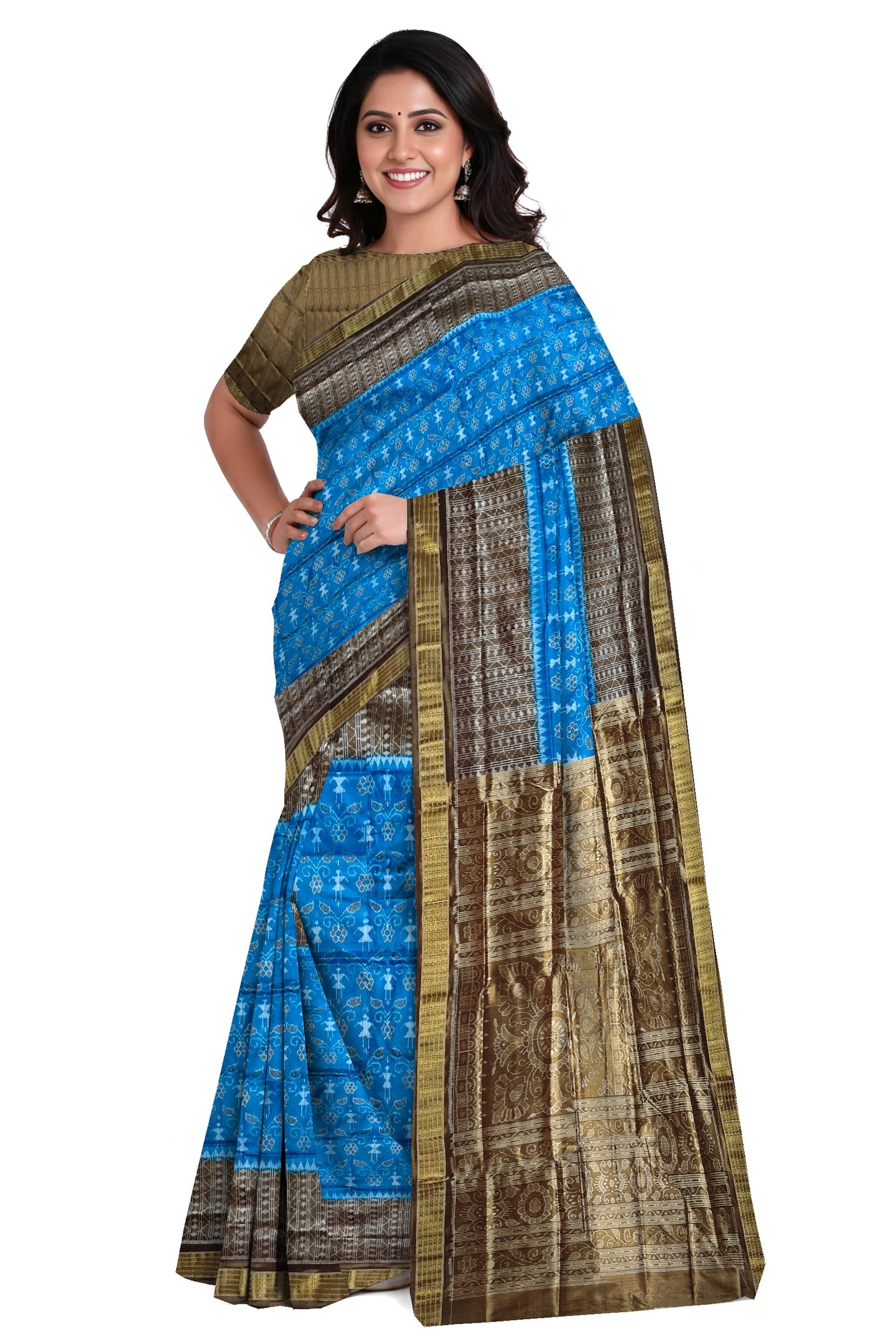 Copper Sulphate Half Body Bandha Tissue Silk Saree | Odisha Handloom GI Tagged | Devnika