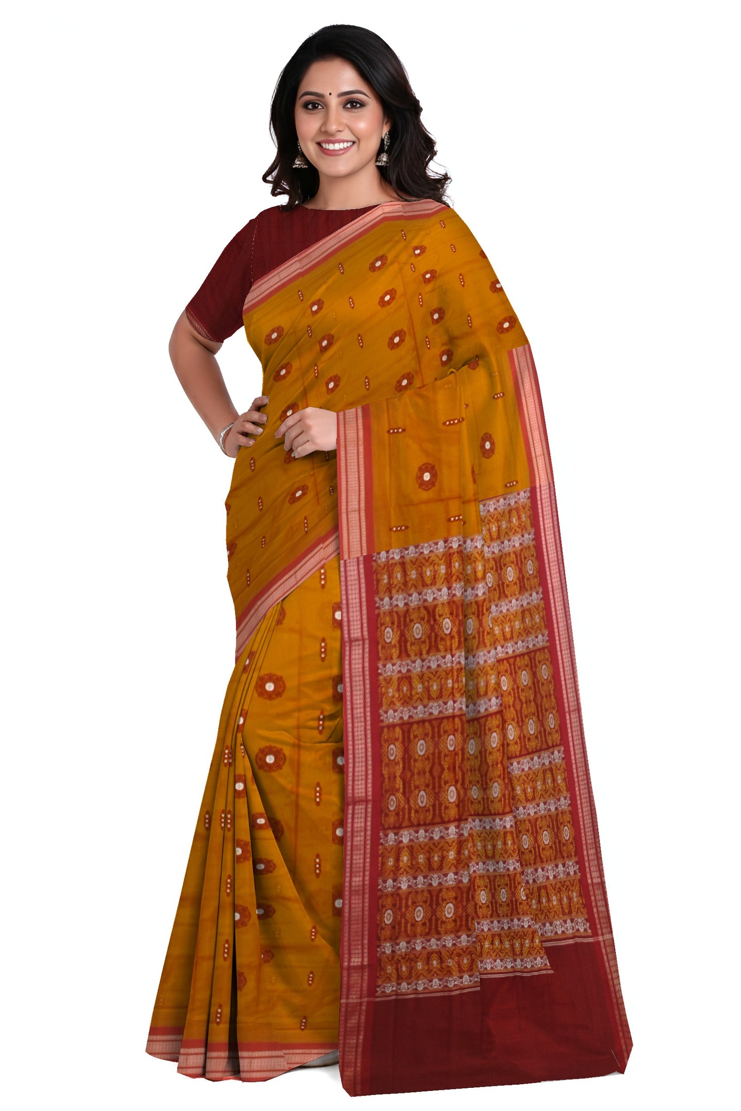 Deep Brown Bomkai Sambalapuri Saree