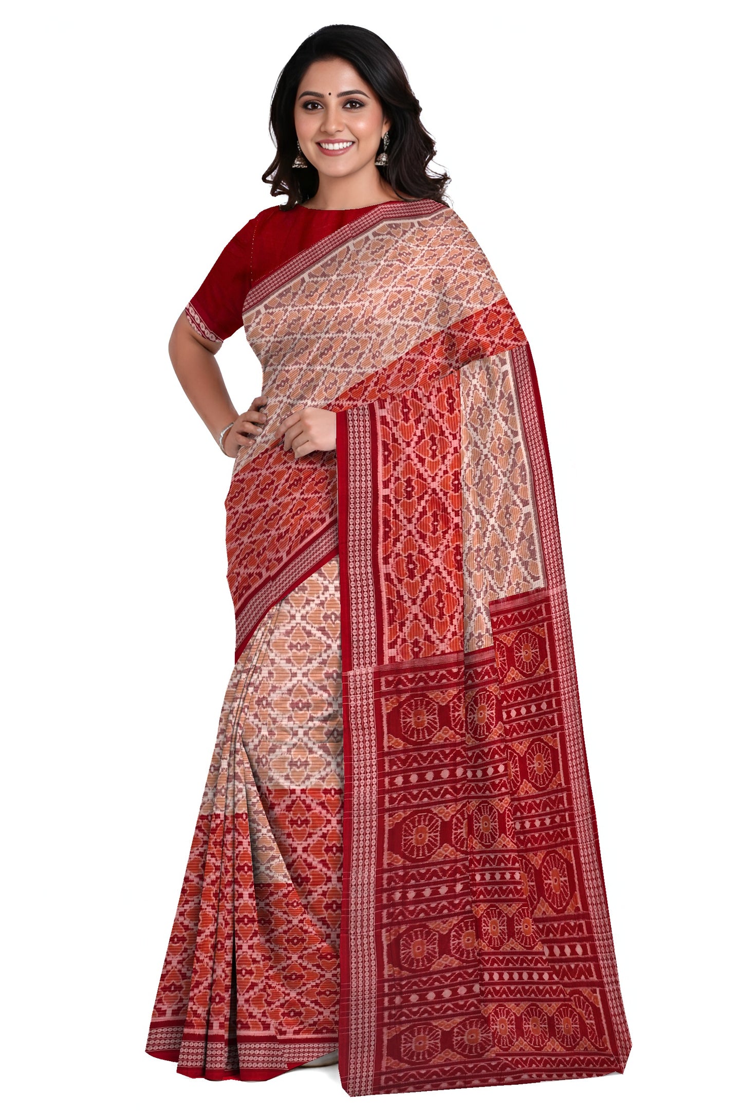 Chandan Maroon Half Half Body Bandha Saree