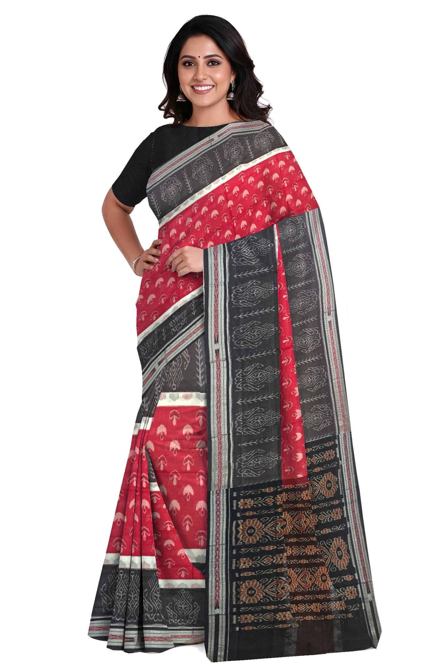 Maroon And White Mania Bandha Traditional Katiki Saree | Odisha Handloom GI Tagged | Devnika