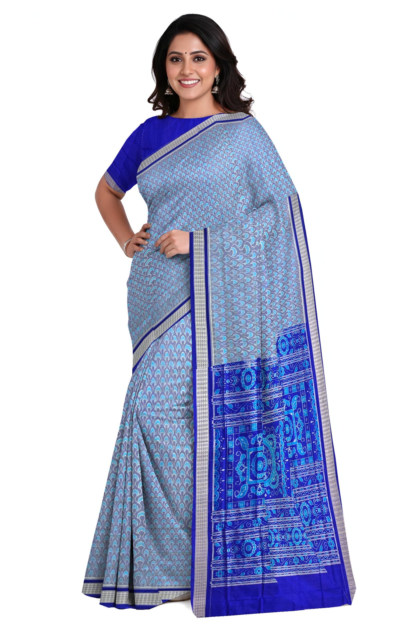 Light Blue Traditional Body Bandha Saree | Odisha Handloom GI Tagged | Devnika