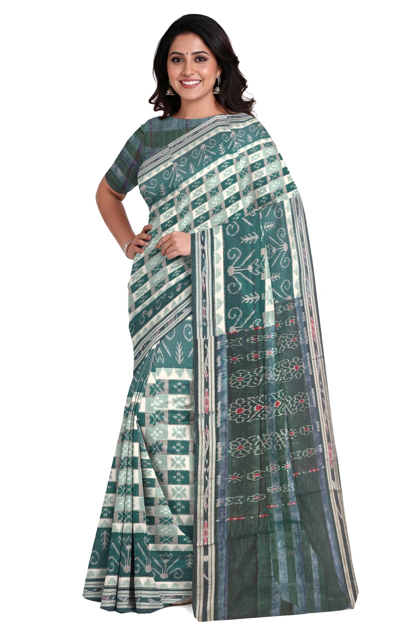 Green Mania Bandha Traditional Katiki Saree | Odisha Handloom GI Tagged | Devnika