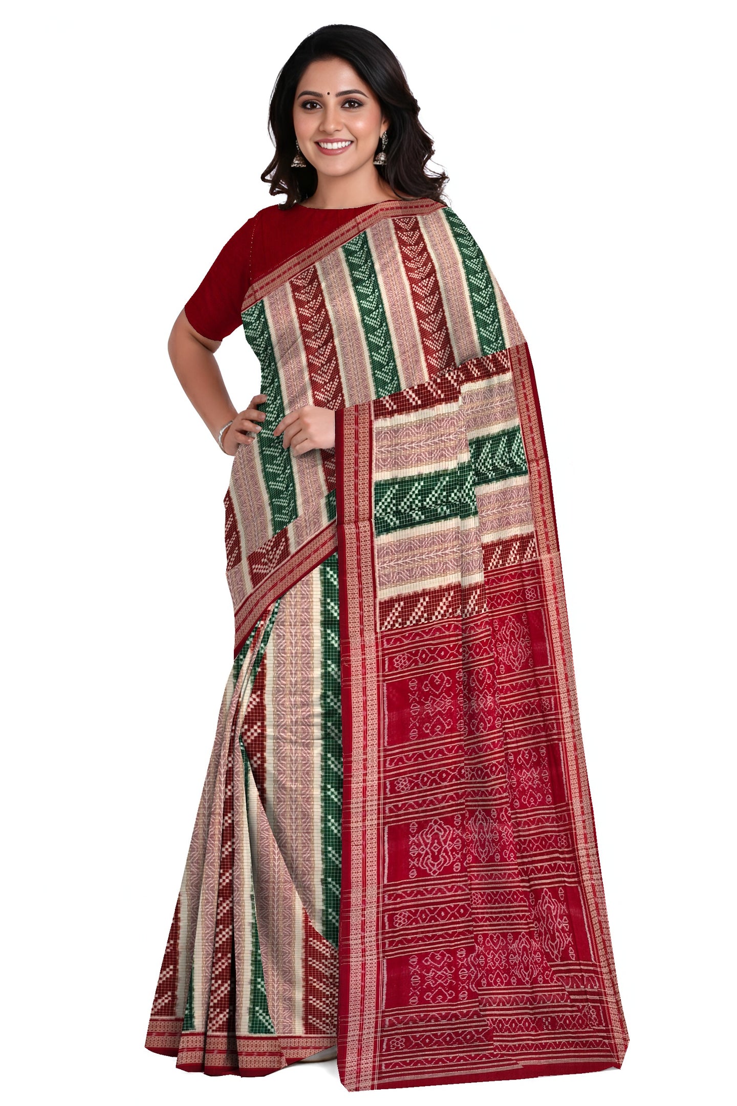 Maroon & Green Bandha Pasapalli Saree | Odisha Handloom | Devnika