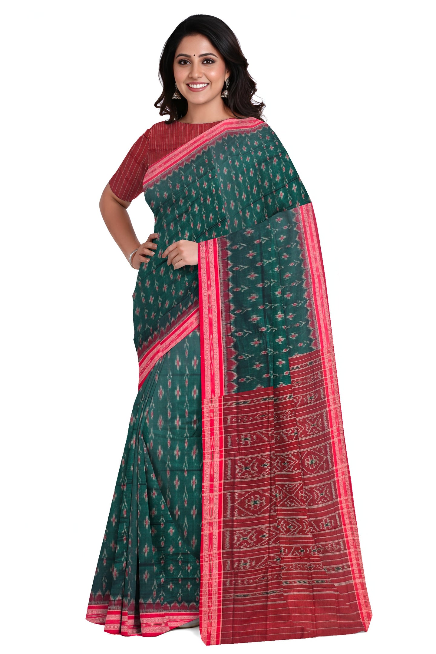 Green Mania Bandha Traditional Katiki Saree | Odisha Handloom GI Tagged | Devnika