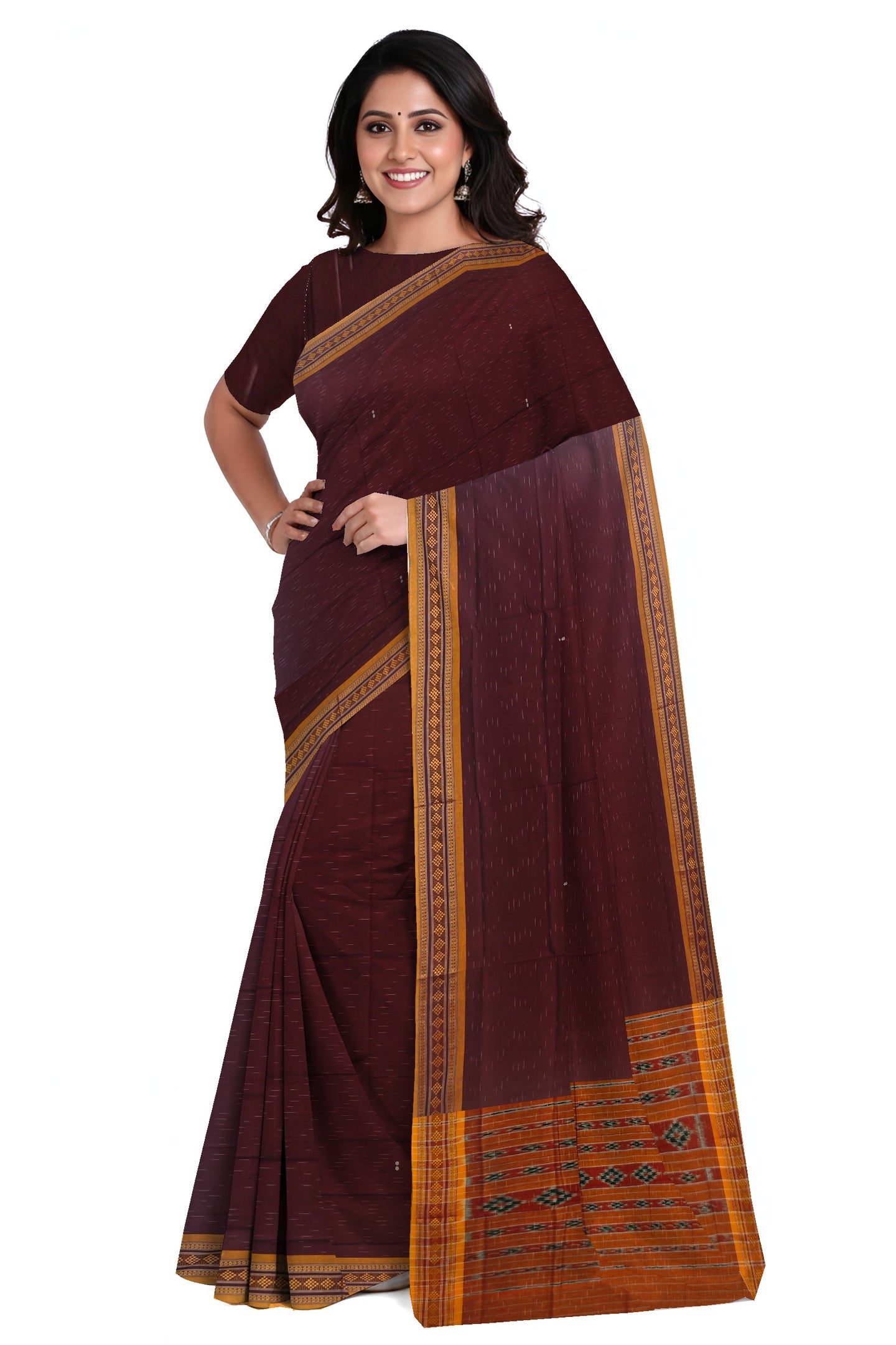 Light Coffee Bomkai Border Pasapalli Saree | Odisha Handloom GI Tagged | Devnika