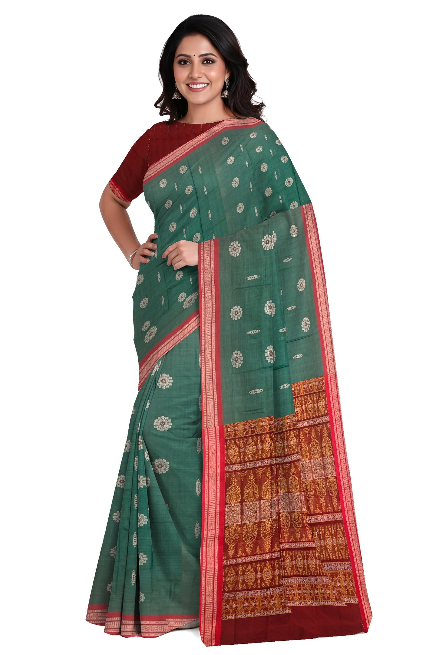 Teal Green Bomkai Sambalapuri Saree