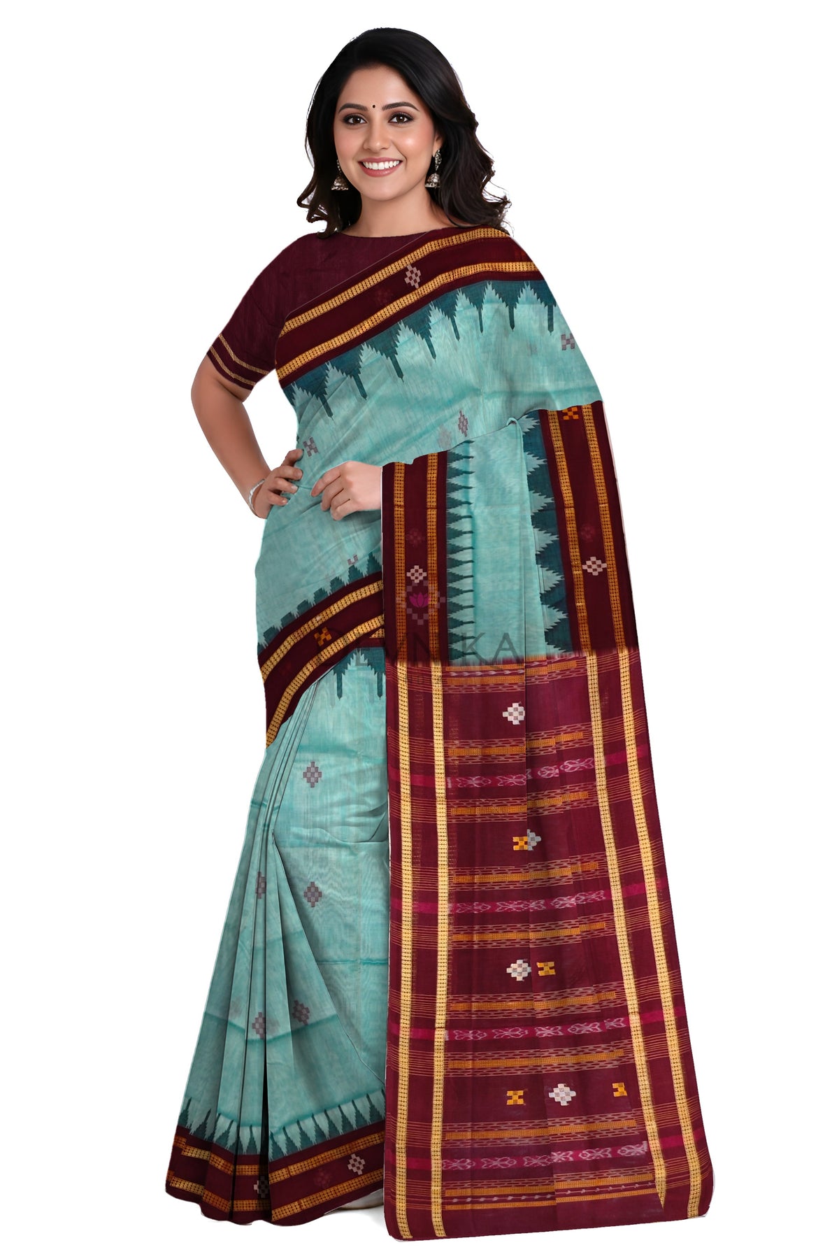 Light Green Boarder Pasapalli Saree | Odisha Handloom GI Tagged | Devnika