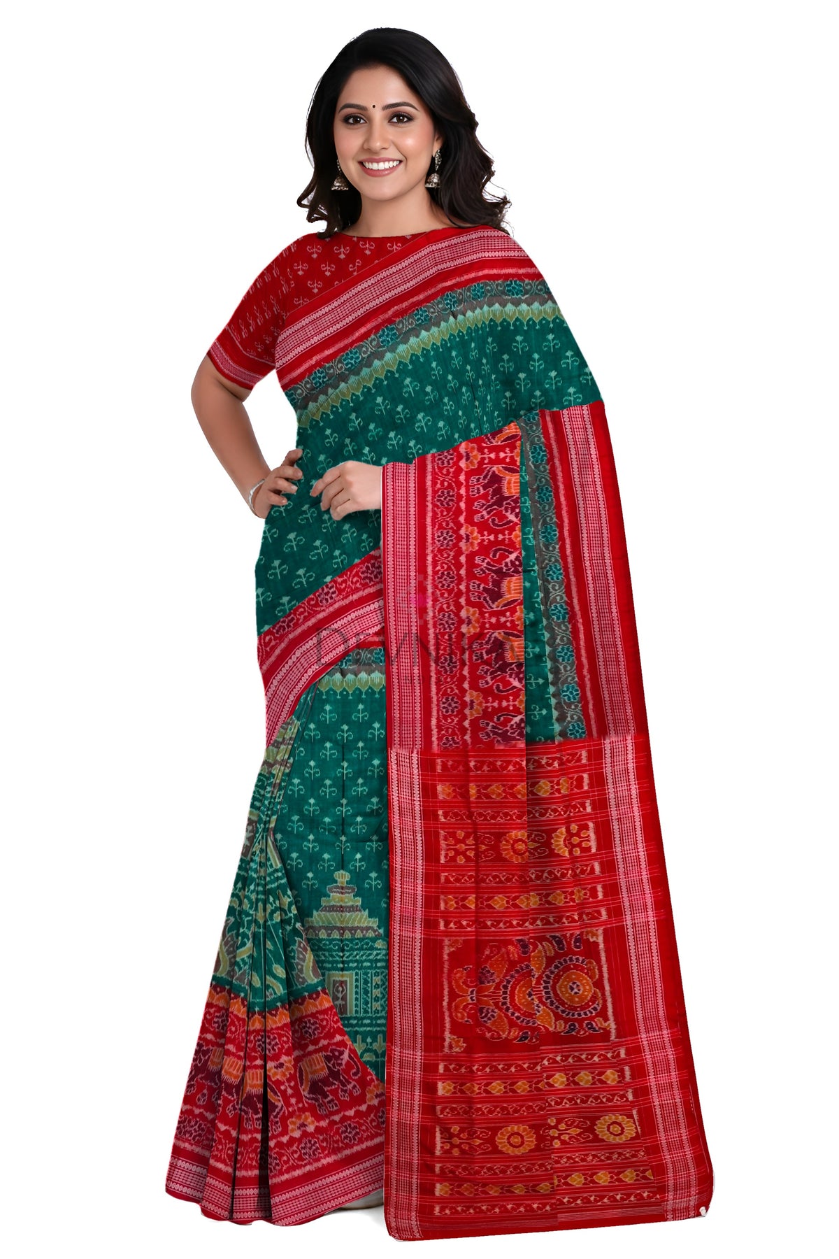 Green Konark Bandha Saree | Odisha Handloom GI Tagged | Devnika