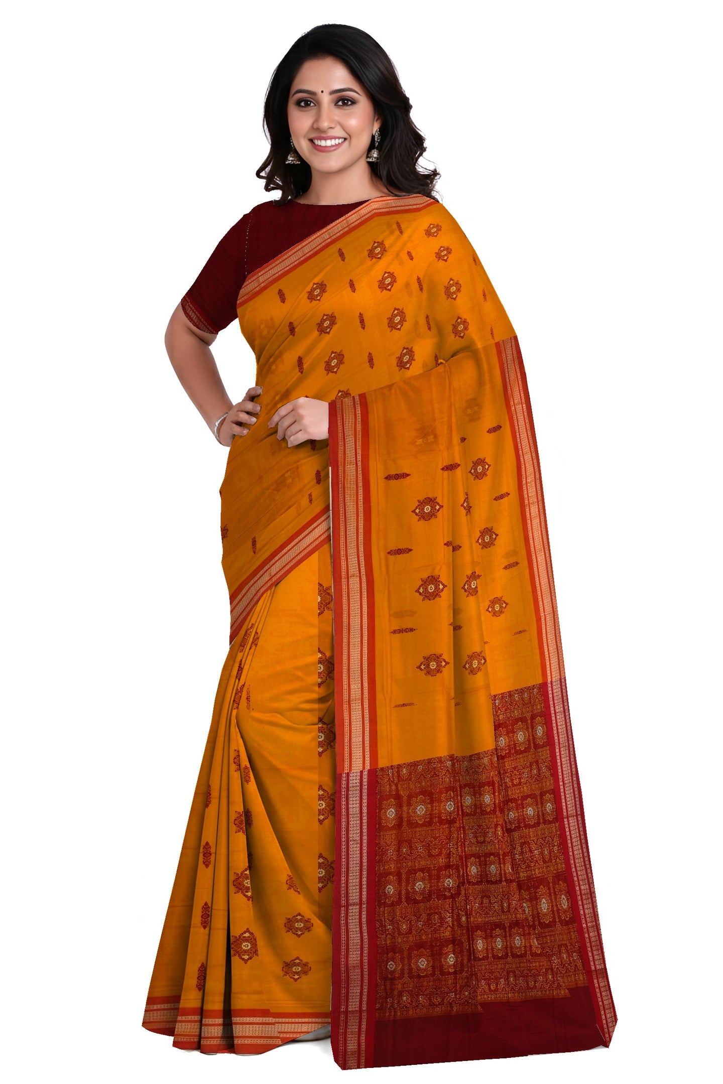 Golden Yellow Bomkai Sambalapuri Saree