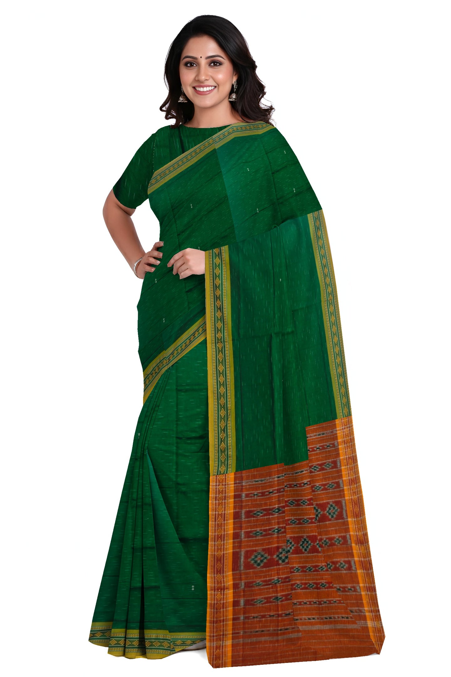 Green Bomkai Border Pasapalli Saree | Odisha Handloom GI Tagged | Devnika