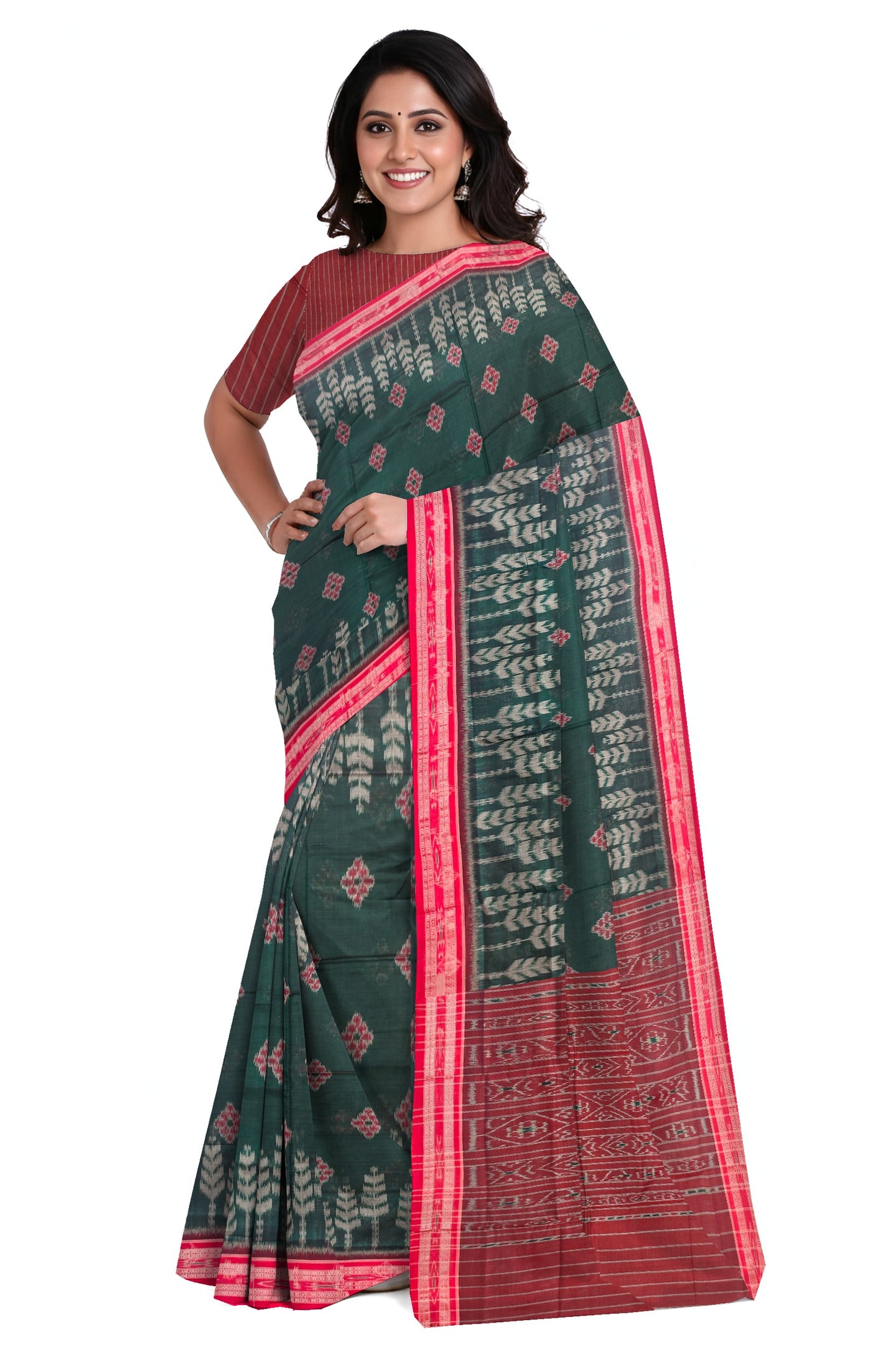 Bottle Green Mania Bandha Traditional Katiki Saree | Odisha Handloom GI Tagged | Devnika
