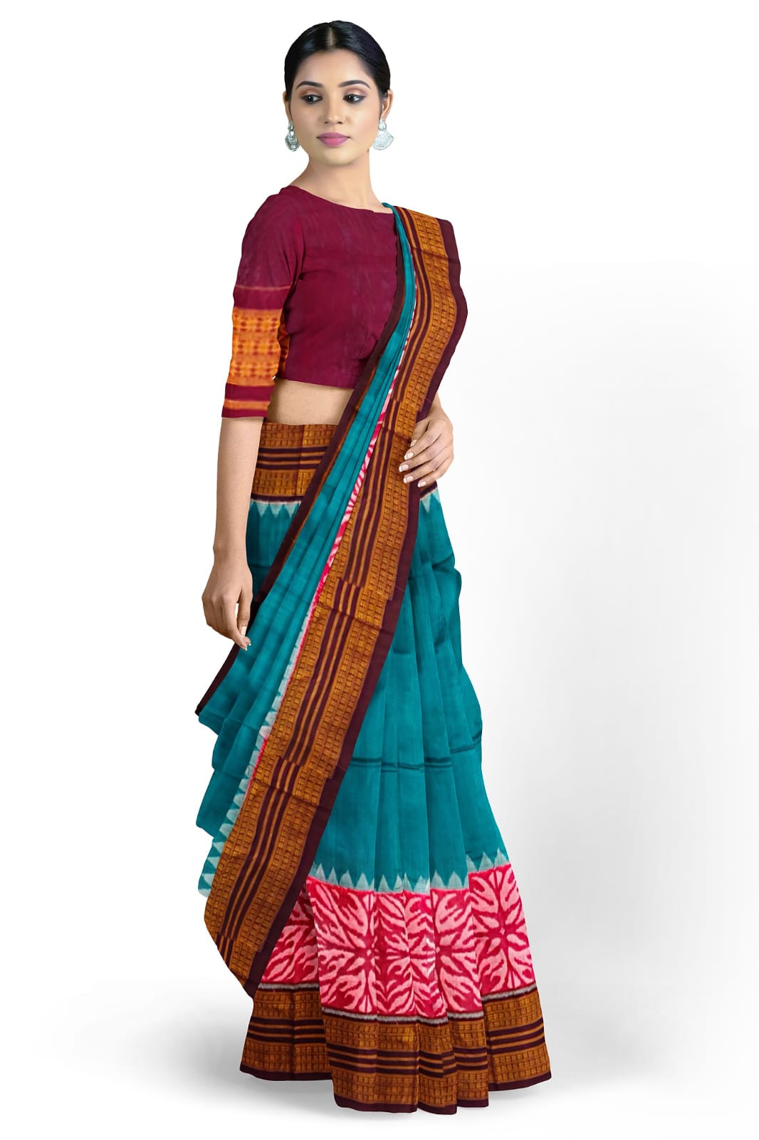 Teal Green Big Border Bandha Saree
