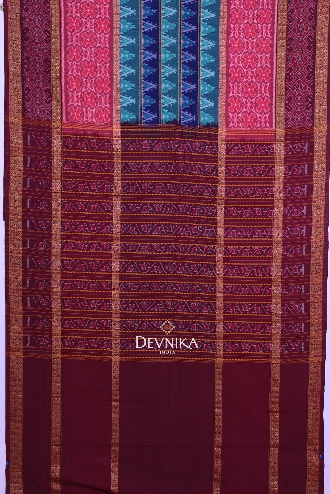 Green Double Border Bandha Handloom Cotton Saree | Odisha Handloom | Devnika