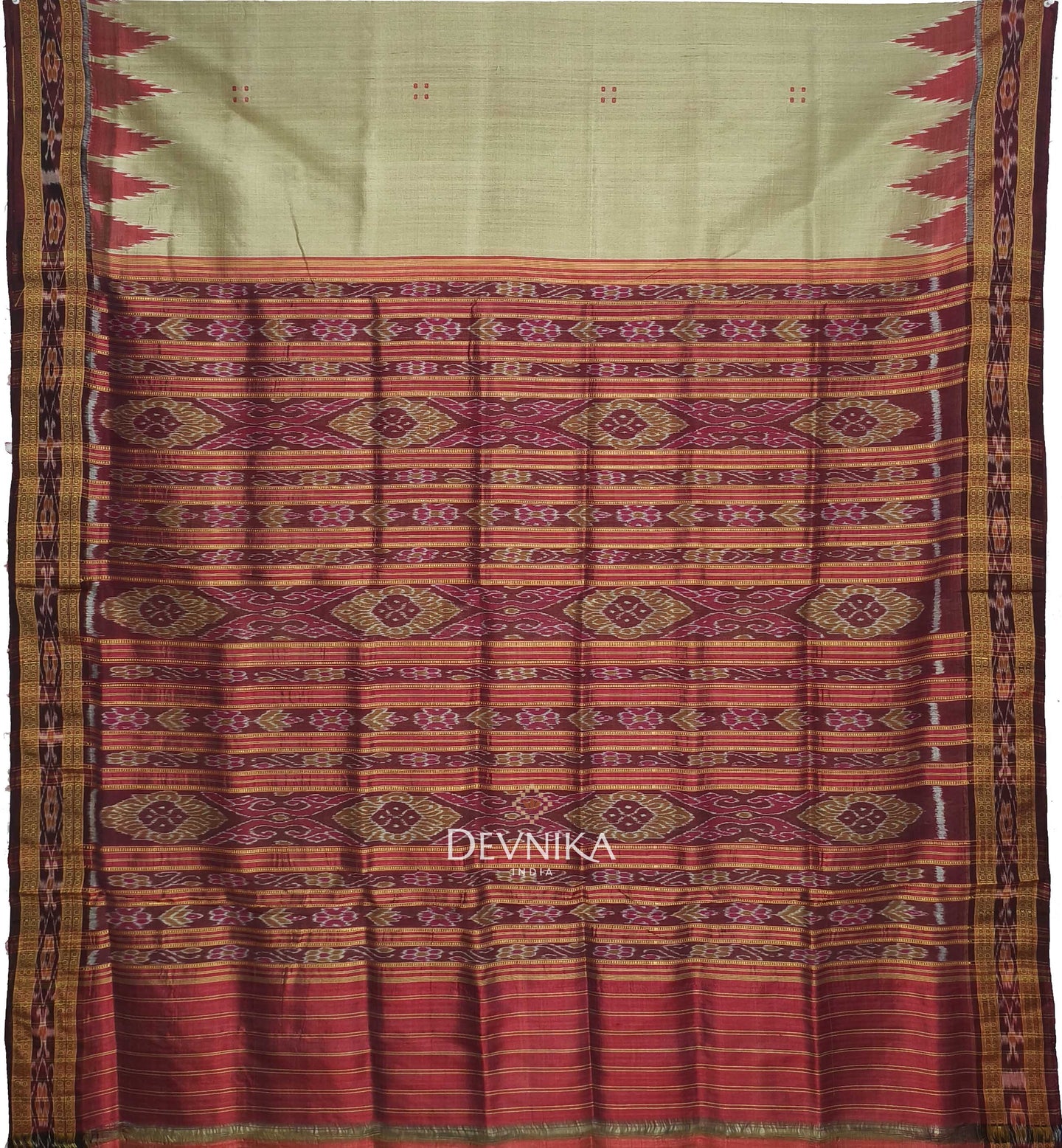 Matha Brown Big Temple Border Khandua Pata Saree | Odisha Handloom | Devnika