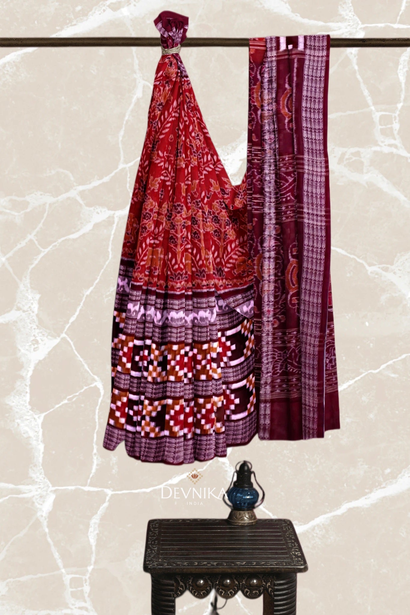 Rust Double Pasapalli Handloom Cotton Saree | Odisha Handloom | Devnika
