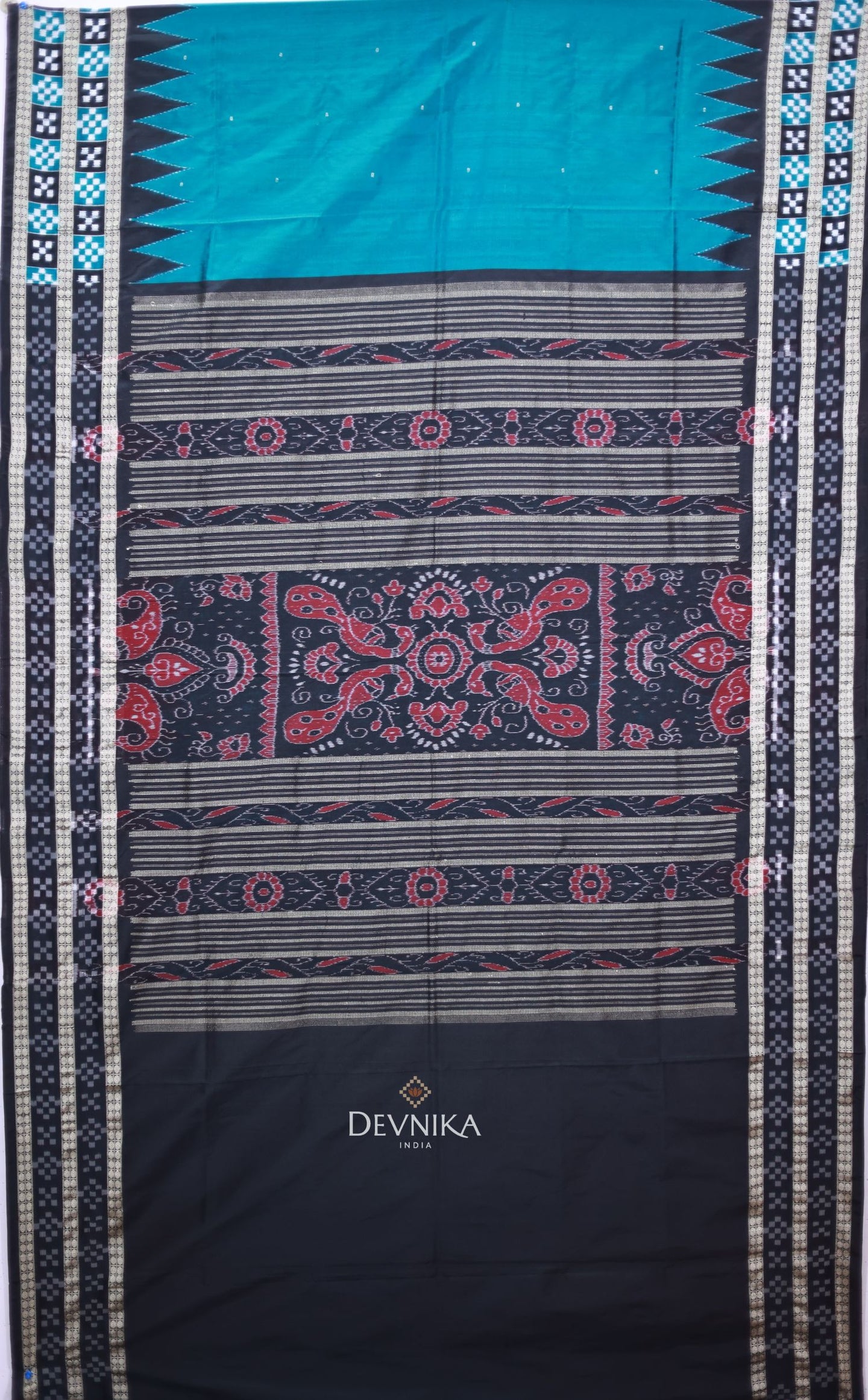 Dark Teal Pasapalli Buti Bomkai Silk Saree | Odisha Handloom GI Tagged | Devnika