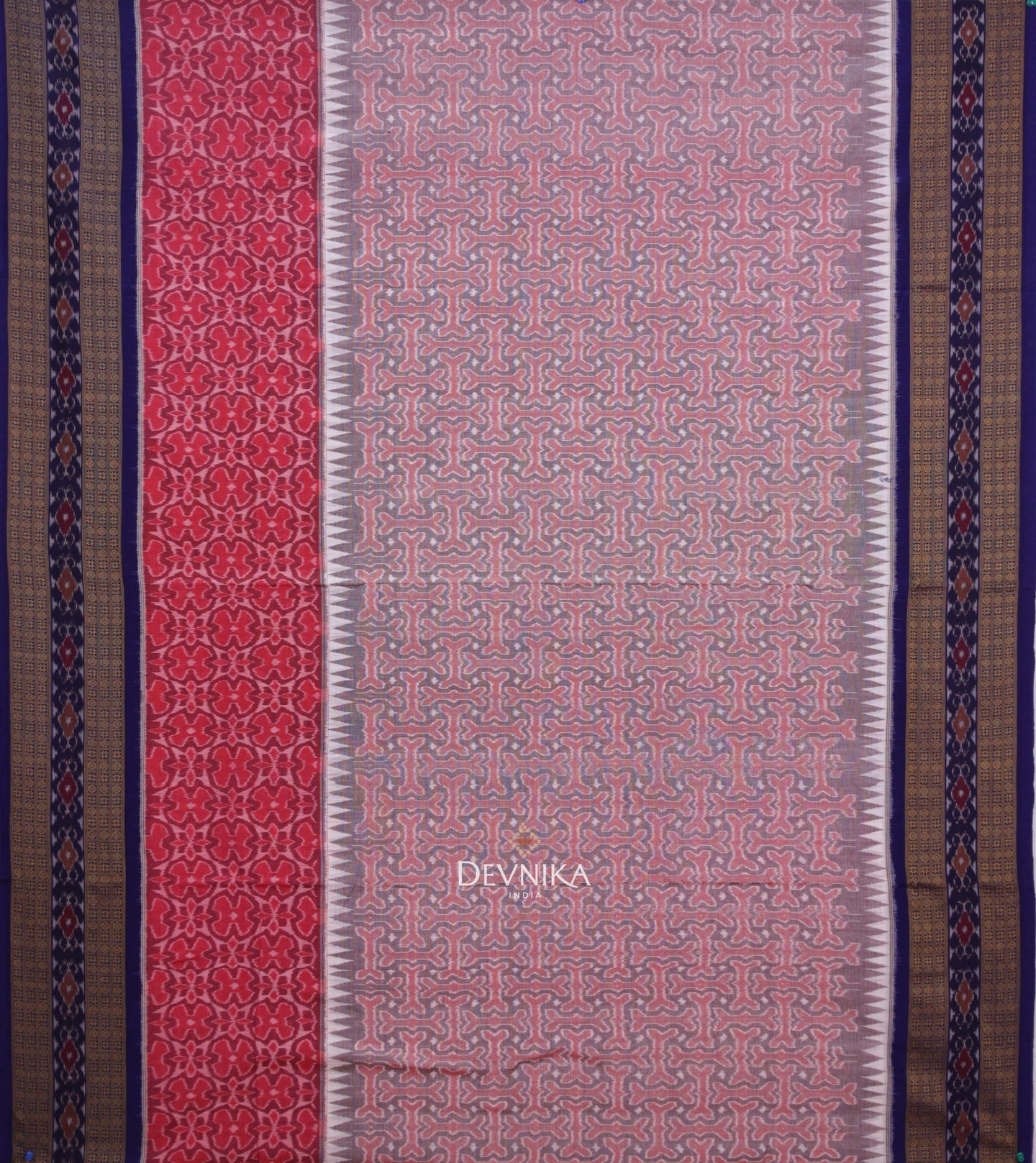 Sweet Pink Double Border Bandha Handloom Cotton Saree | Odisha Handloom | Devnika