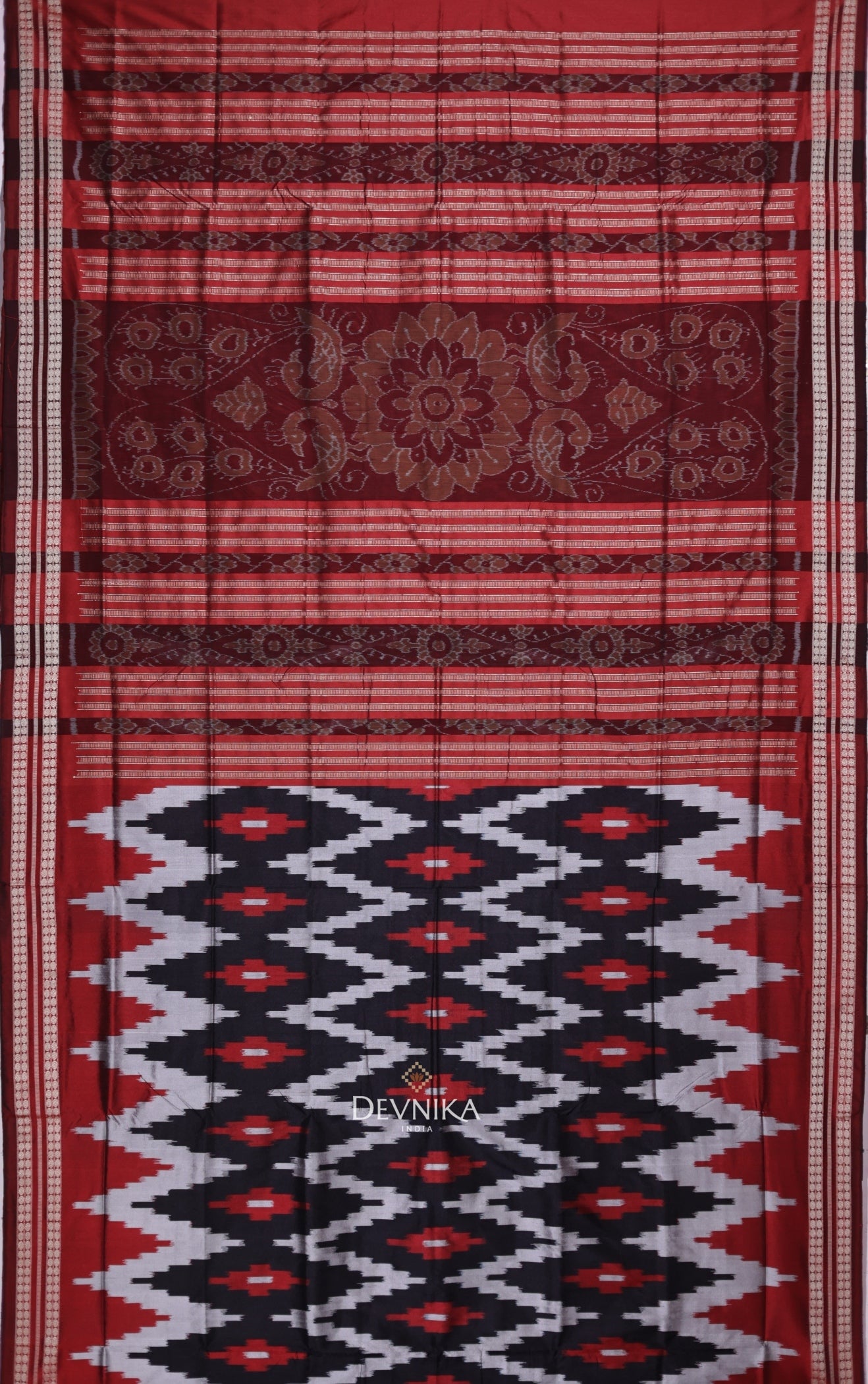 Black Red and Silver Bandha Pasapalli Saree