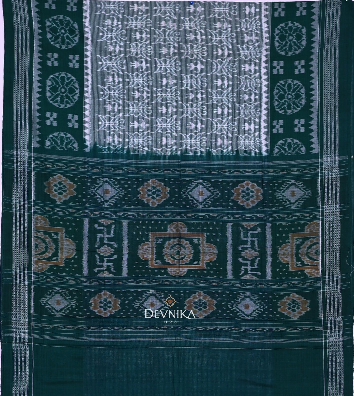 Light Sea Green Body Bandha Handloom Cotton Saree | Odisha Handloom | Devnika