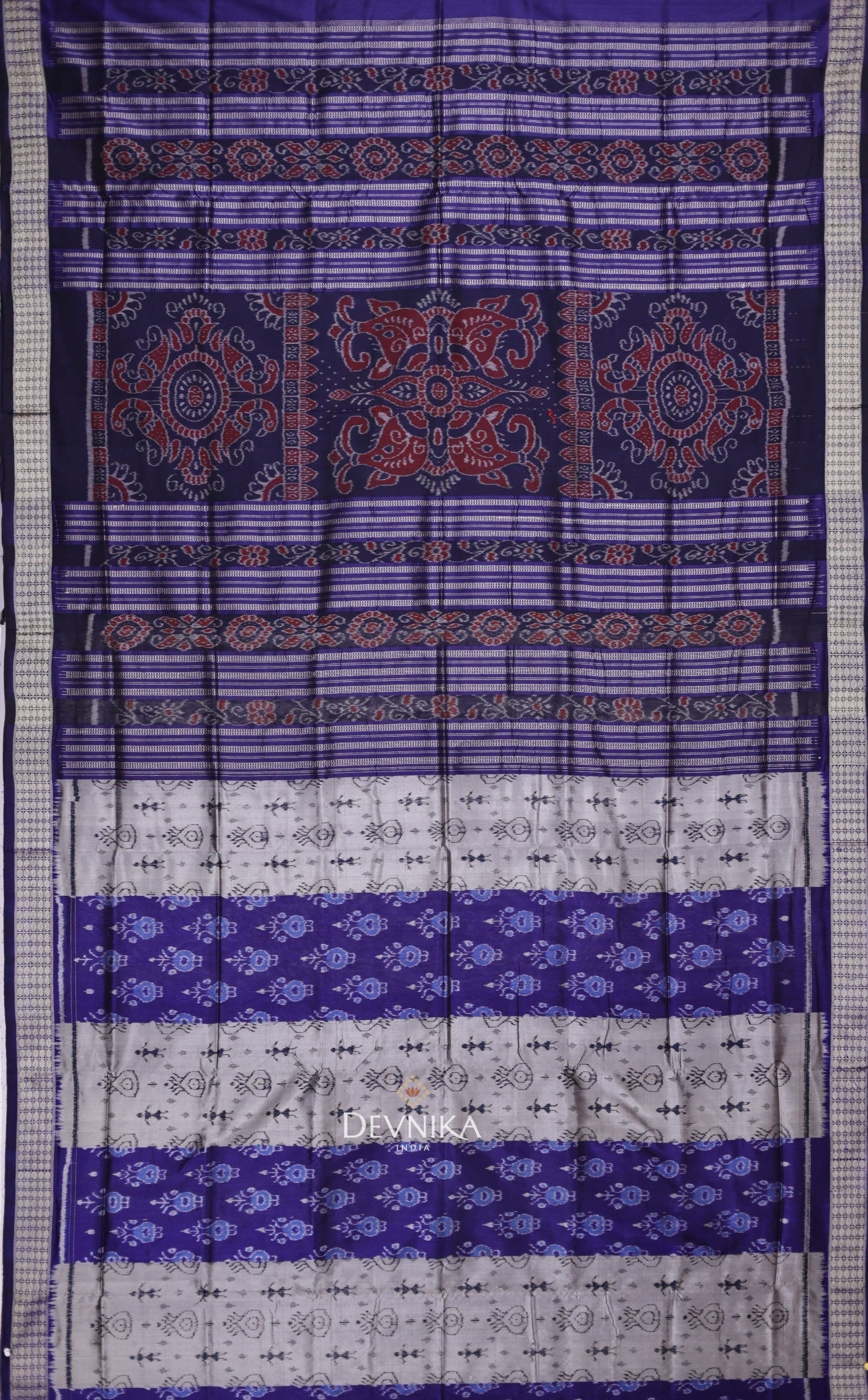 Violet Blue Teracota Bandha Silk Saree | Odisha Handloom GI Tagged | Devnika