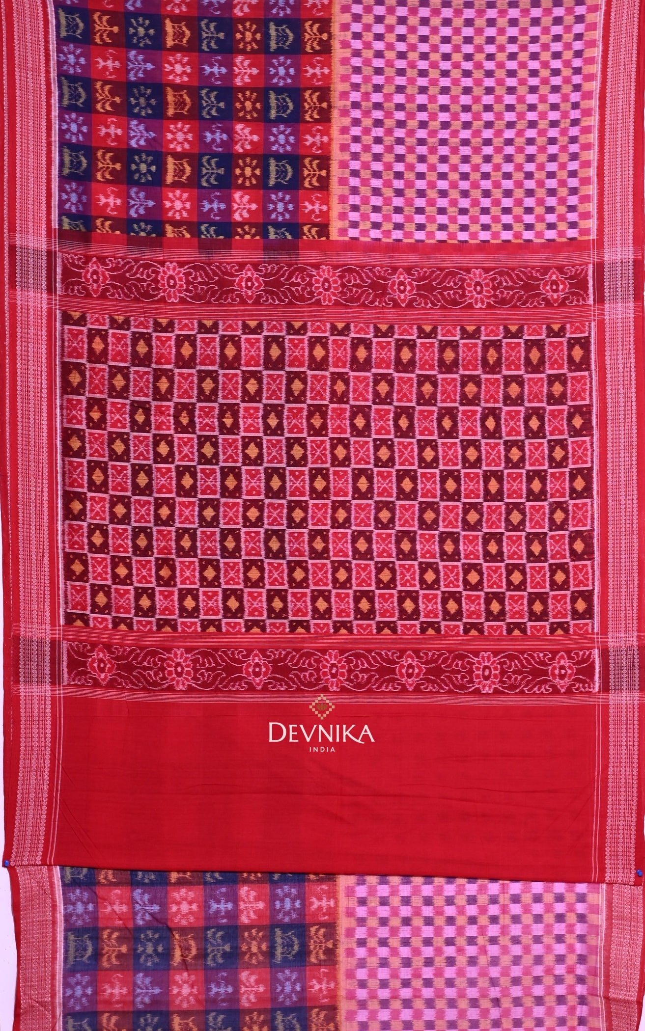 Blue Magenta Teracota Bandha Handloom Cotton Saree | Odisha Handloom | Devnika