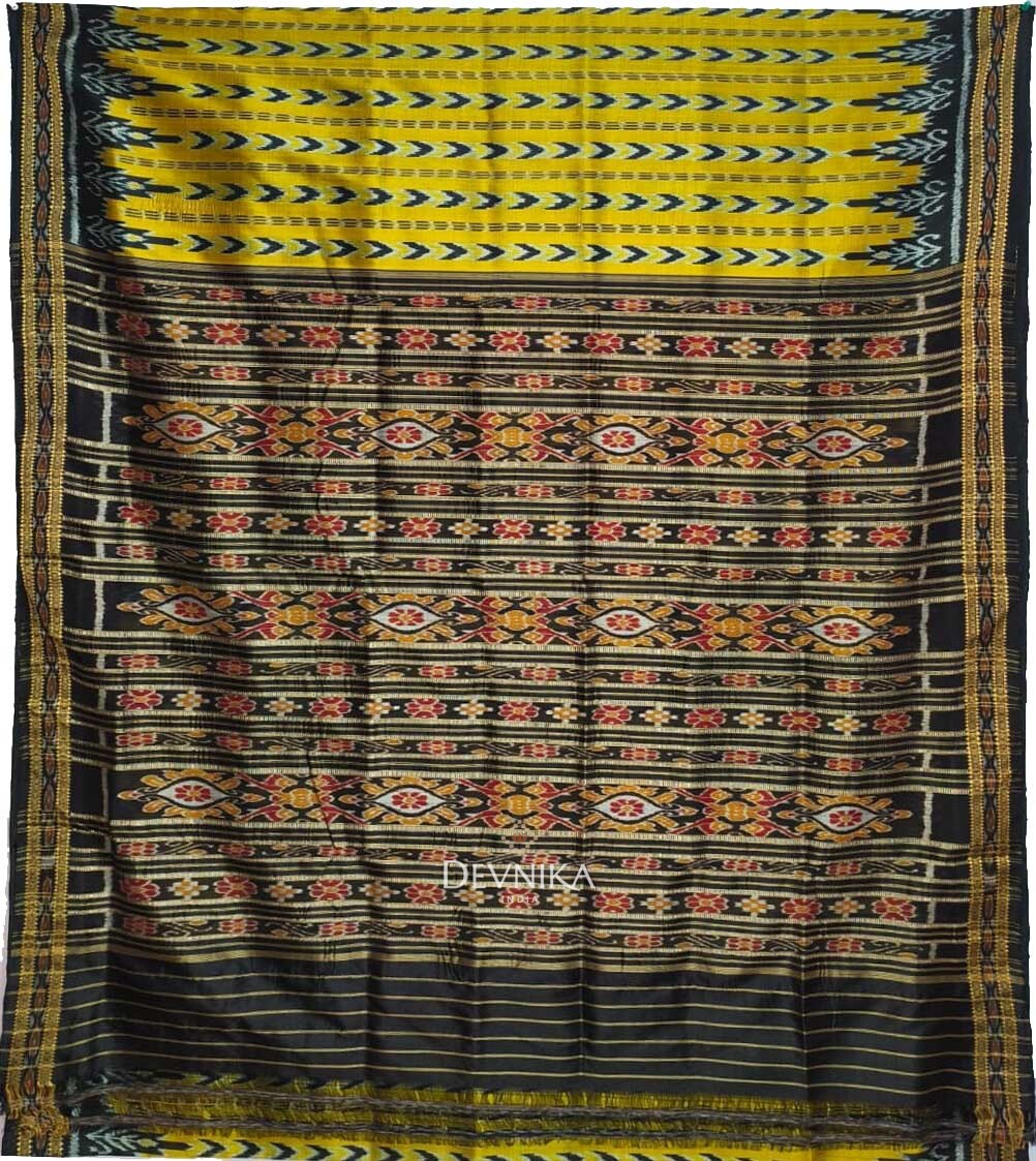Golden Yellow Dhanapatri Khandua Pata Saree | Odisha Handloom | Devnika