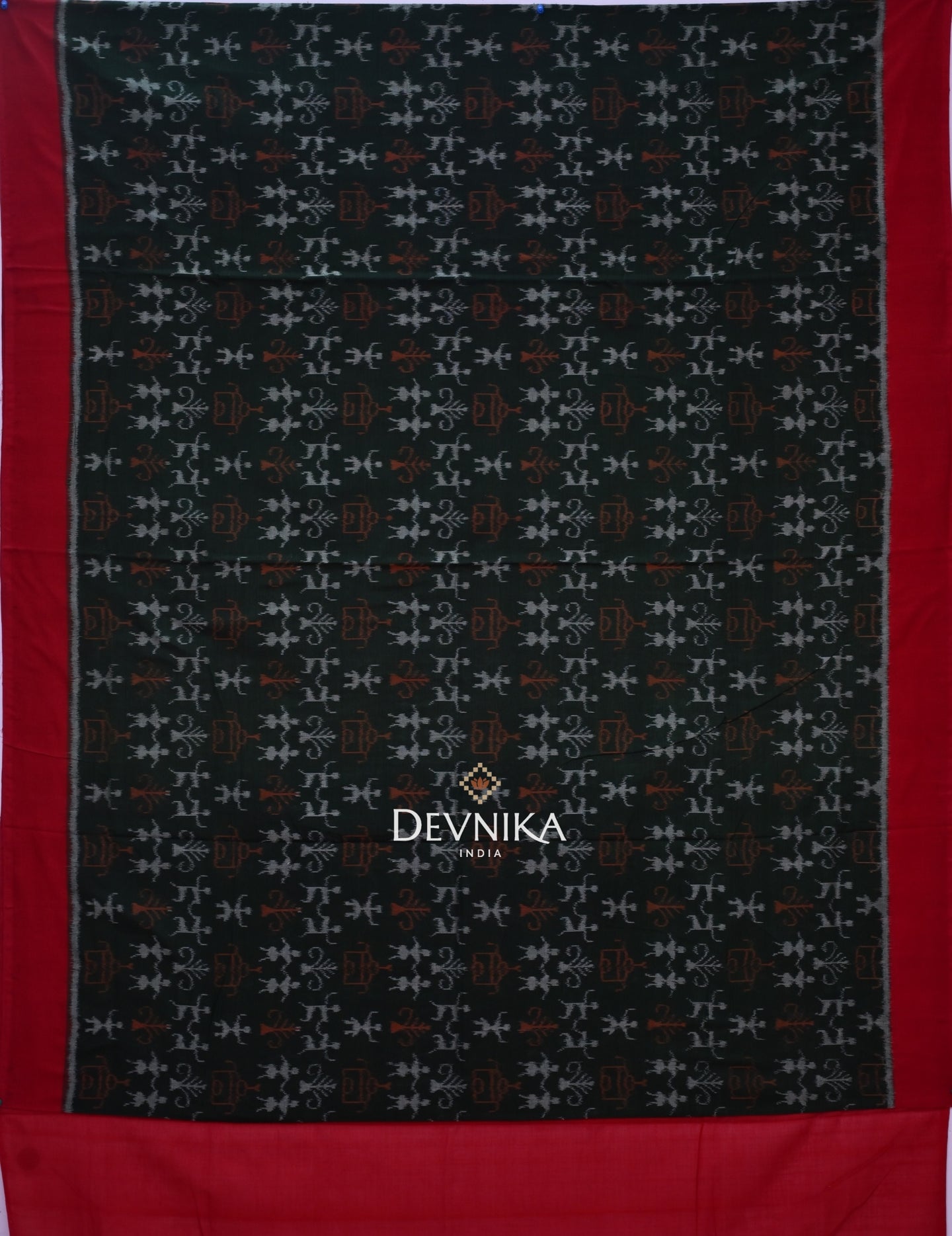 Dark Olive Teracota Bandha Handloom Cotton Saree | Odisha Handloom | Devnika