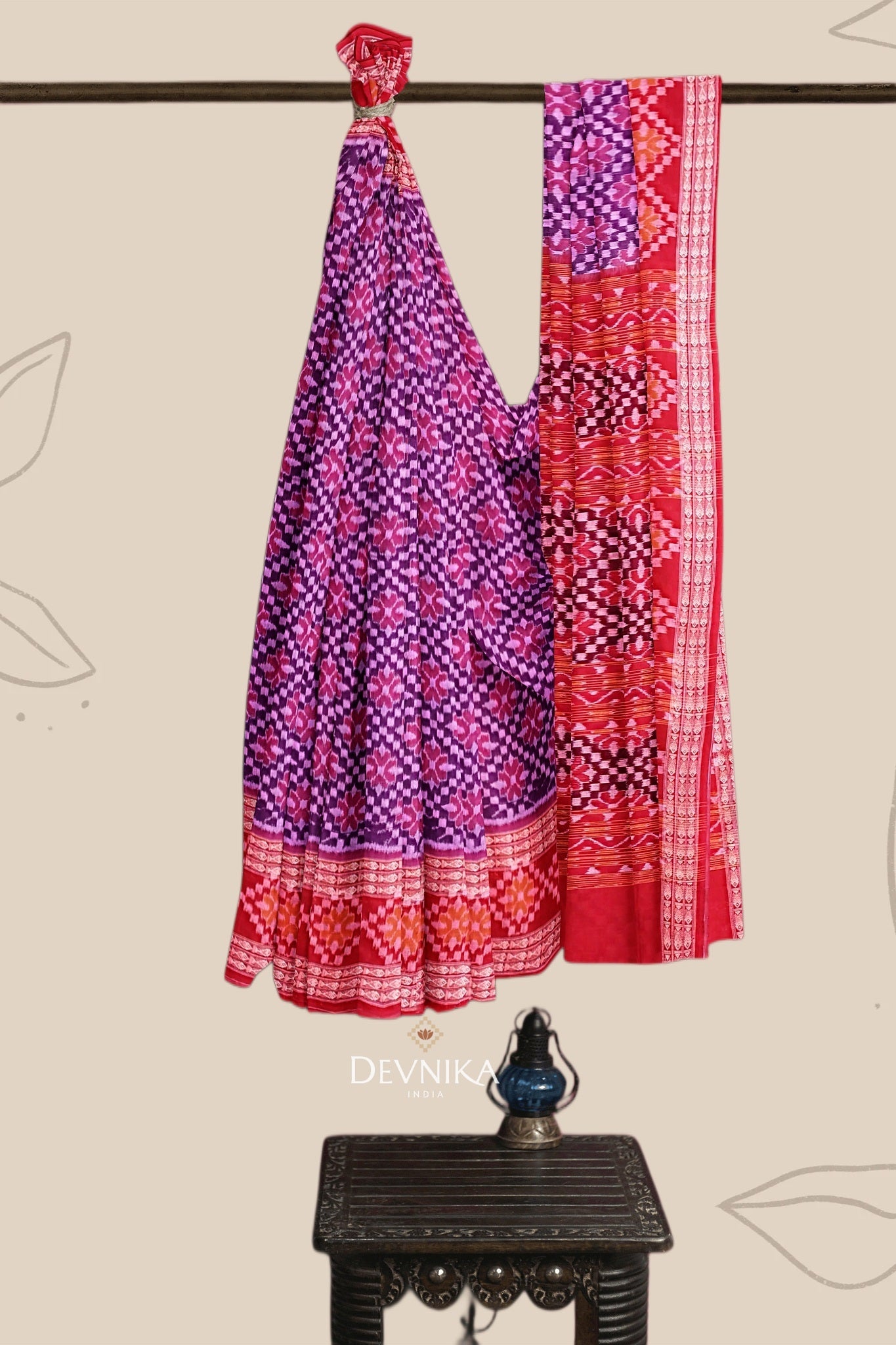 Purple Big Border Bandha Handloom Cotton Saree | Odisha Handloom | Devnika