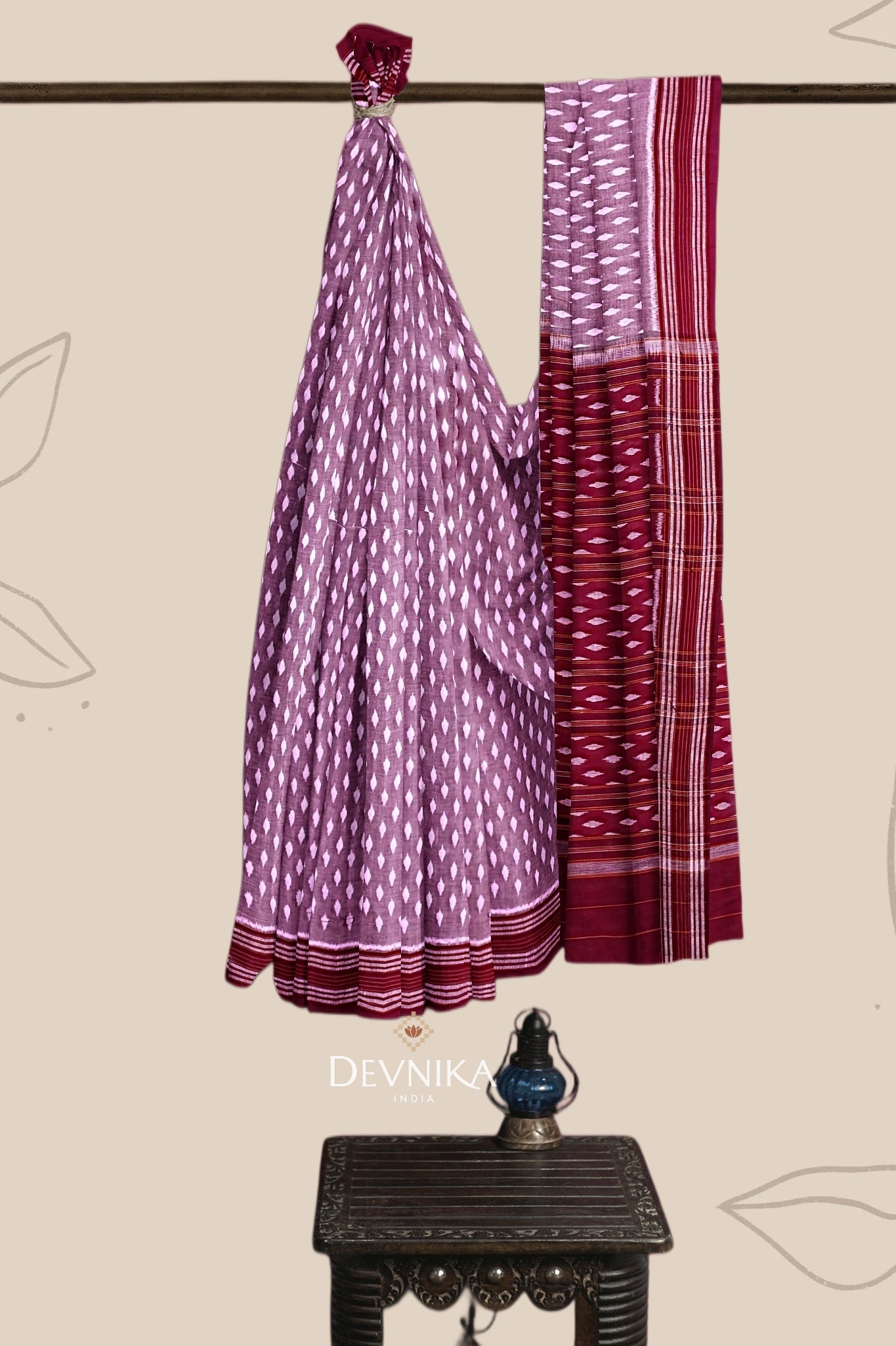 Steel Maroon Body Bandha Handloom Cotton Saree | Odisha Handloom | Devnika